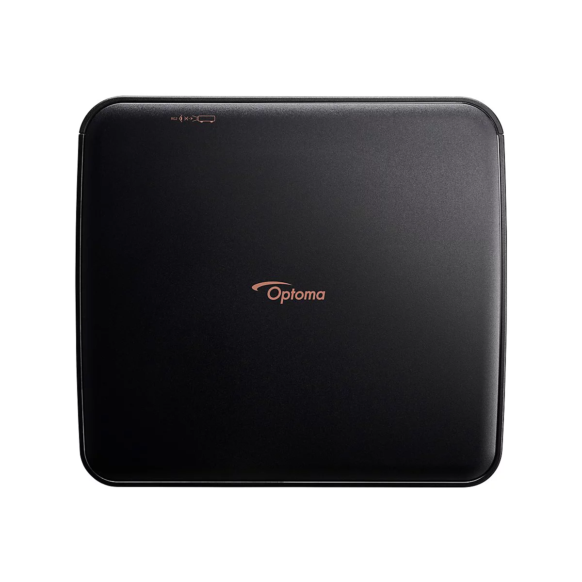 Projecteur noir aux coins arrondis. L'inscription "Optoma" est visible en bas à droite.