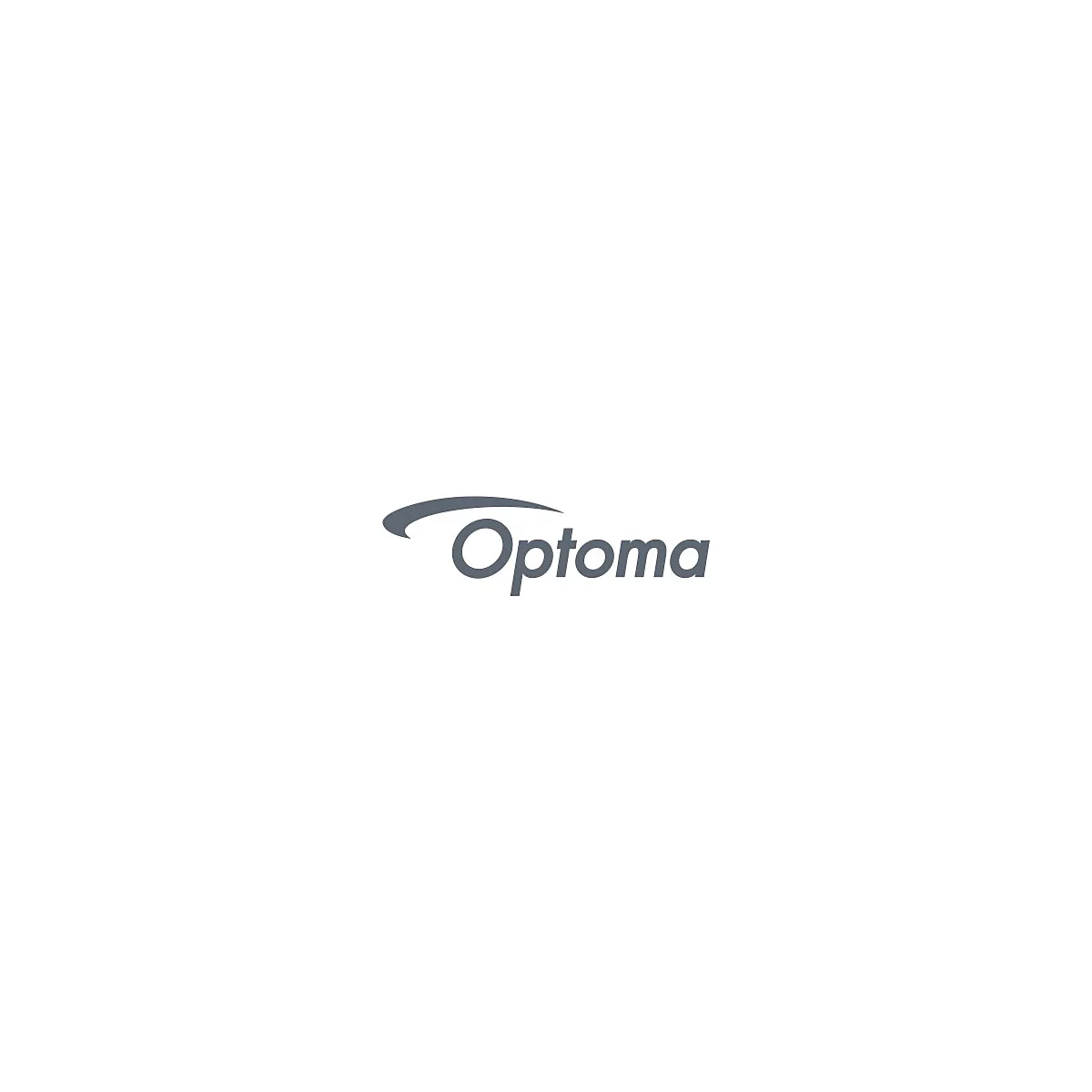 Optoma Logo: Grau geschwungene Linie über dem Wort "Optoma" in grauer Schrift auf weißem Hintergrund.