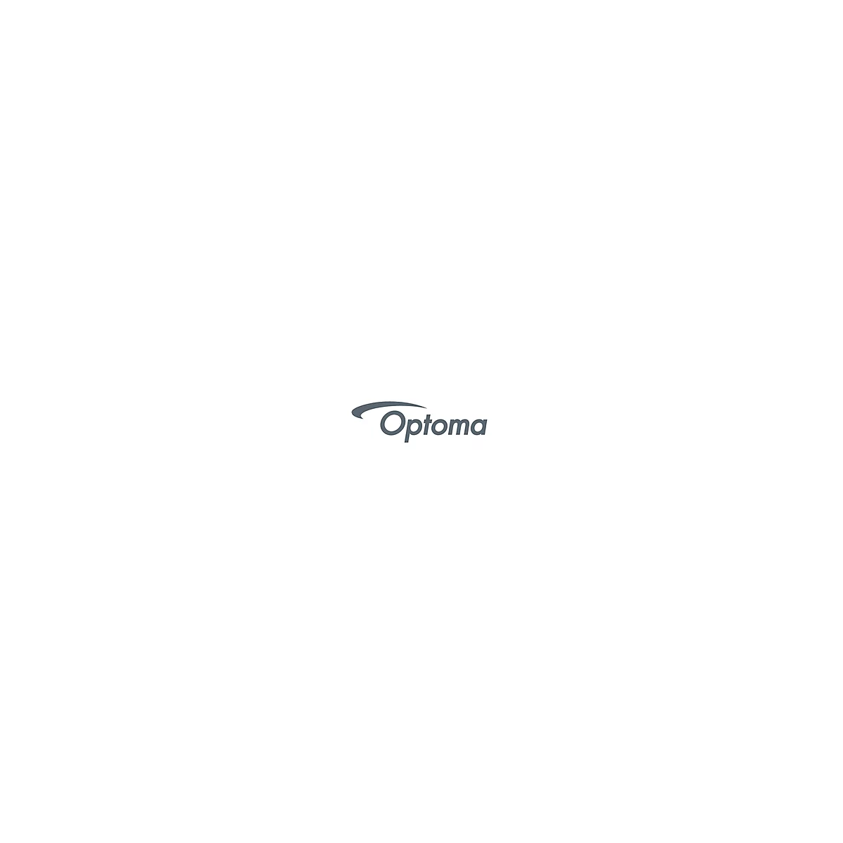 Optoma Logo: Grau, geschwungene Linie über grauem Schriftzug.