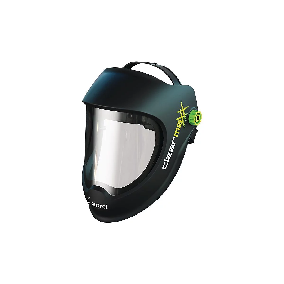 OPTREL Clearmaxx slijphelm, EN 166, EN 175 BT, helder polycarbonaat, gewicht 330 g, zwart