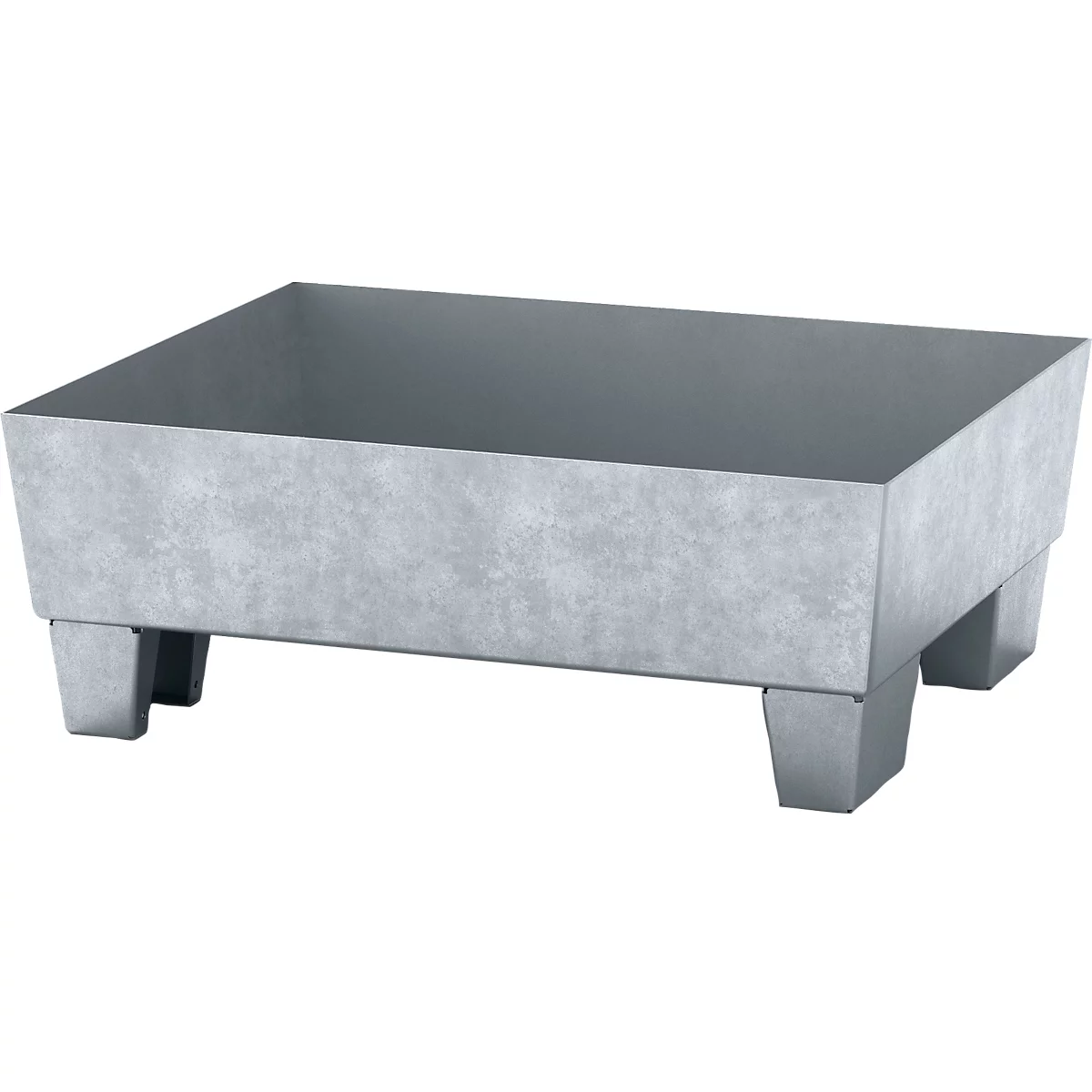 Opvangbak ASECOS, staal, met sokkelvoetjes, 60 l ltr. inhoud, B 635 x D 785 x H 268 mm, gegalvaniseerd