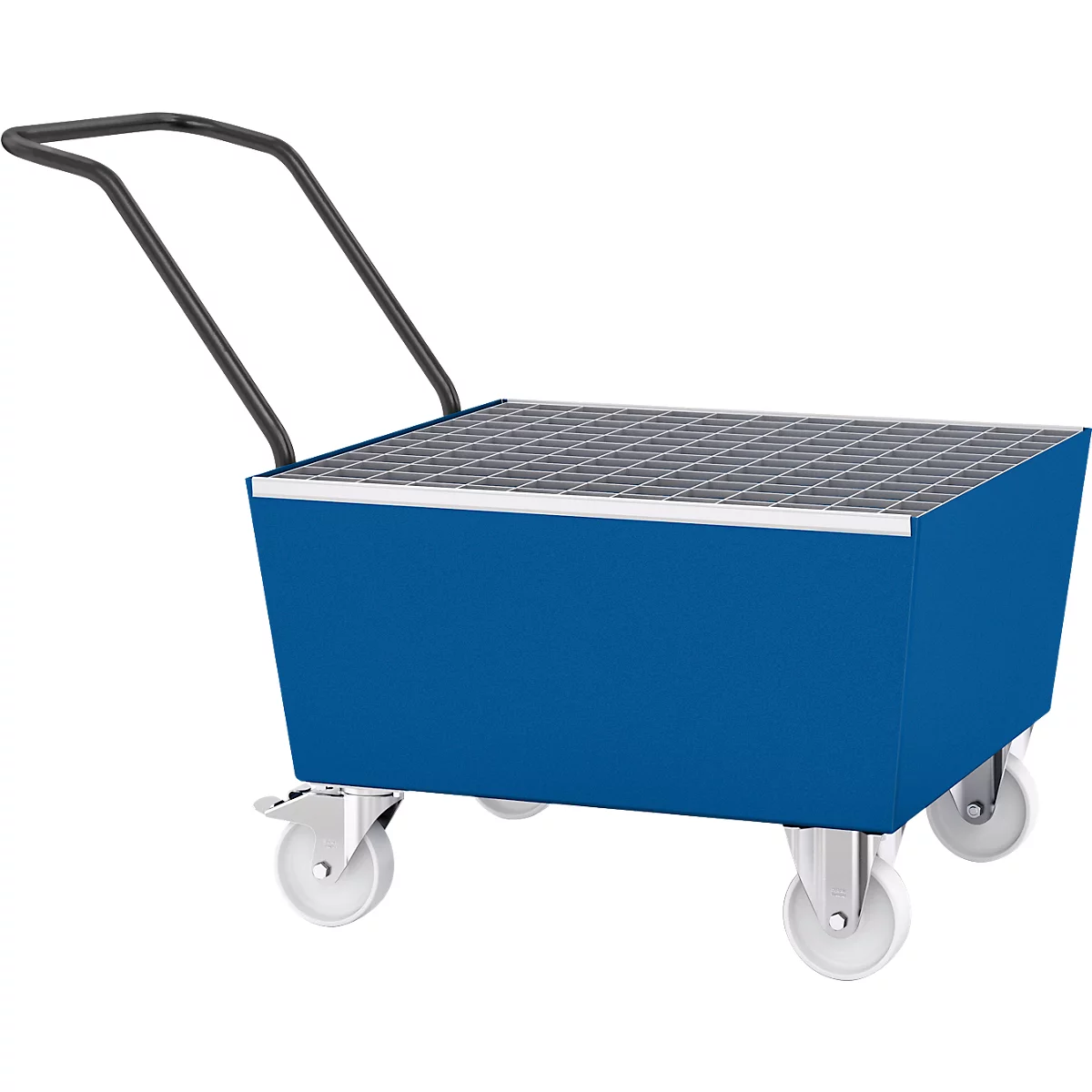 Opvangbak ASECOS, staal, verrijdbaar, met traliewerk, inhoud van 200 lb, B 815 x D 1020 x H 1135 mm, gelakt