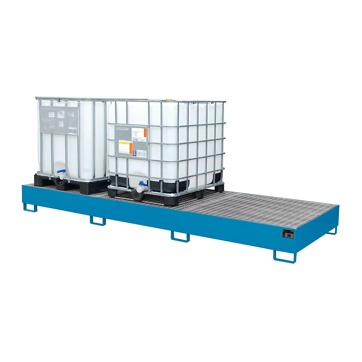 Opvangbak AW 1000-3, voor 3 IBC-containers à 1000 l of 10 vaten à 200 l, L 3850 x B 1300 x H 340 mm, toegankelijk via onderzijde, lichtblauw