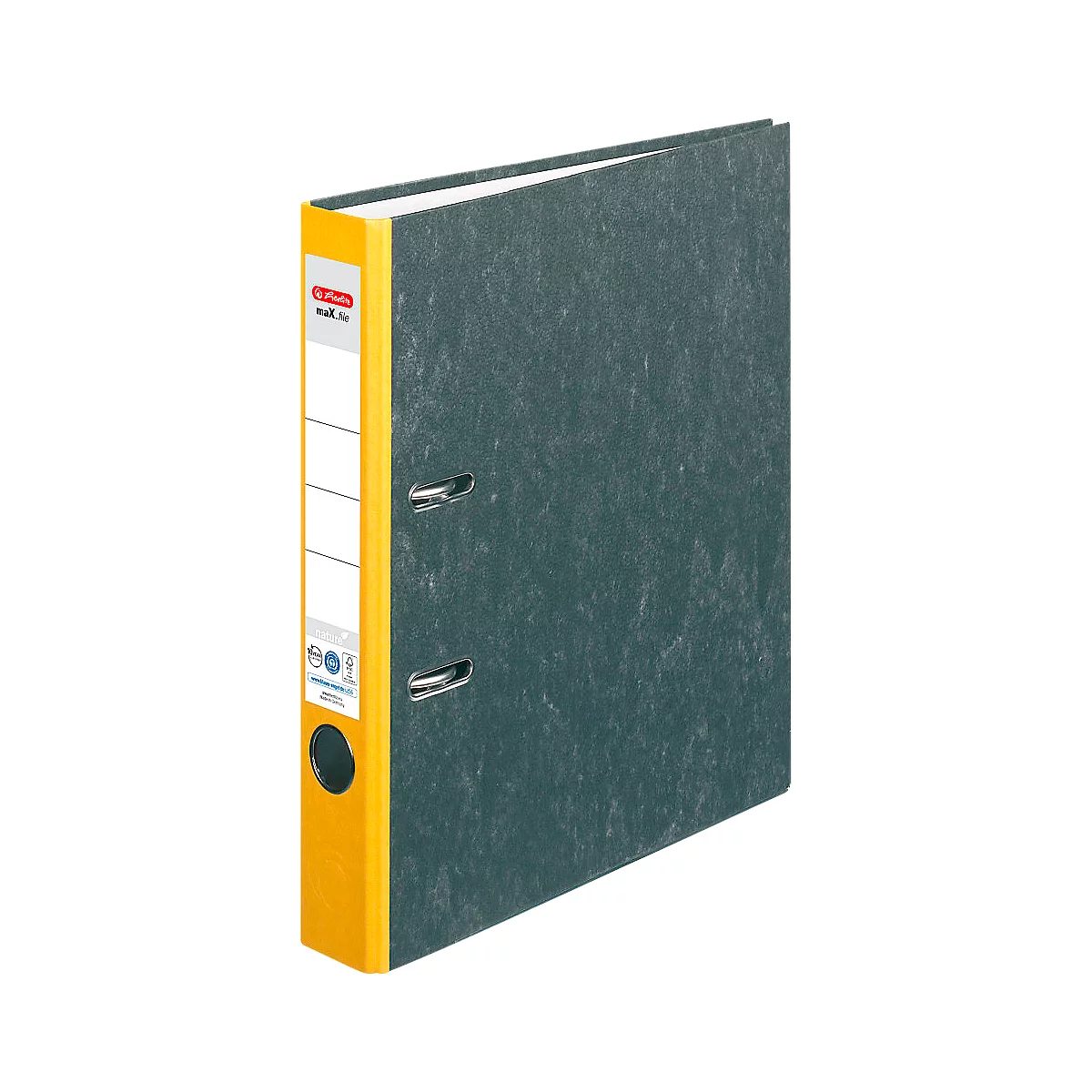 Ordner herlitz maX.file nature, DIN A4, Rückenschild geklebt, Hartpappe, Rückenbreite 50 mm, gelb, 1 Stück