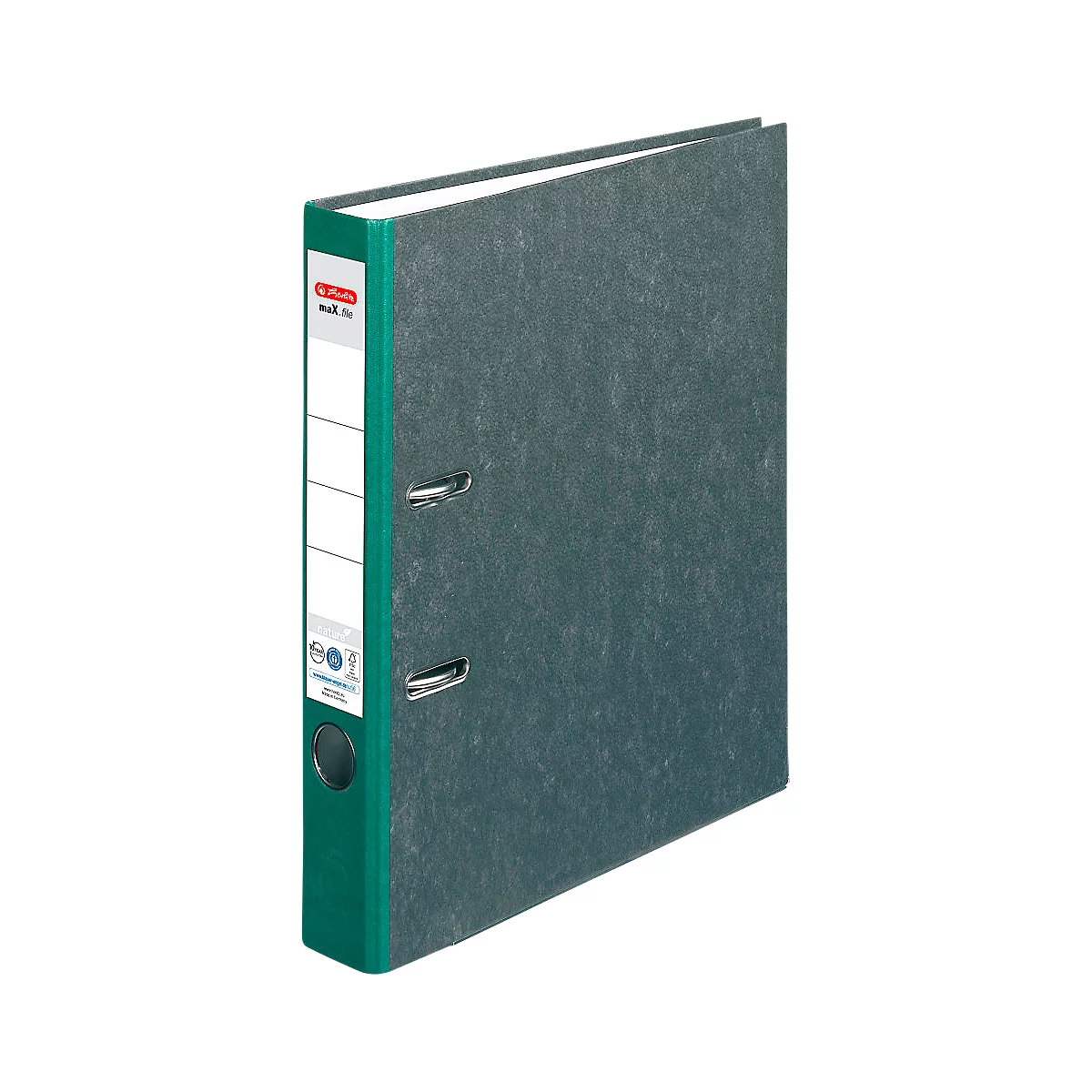 Ordner herlitz maX.file nature, DIN A4, Rückenschild geklebt, Hartpappe, Rückenbreite 50 mm, grün, 1 Stück