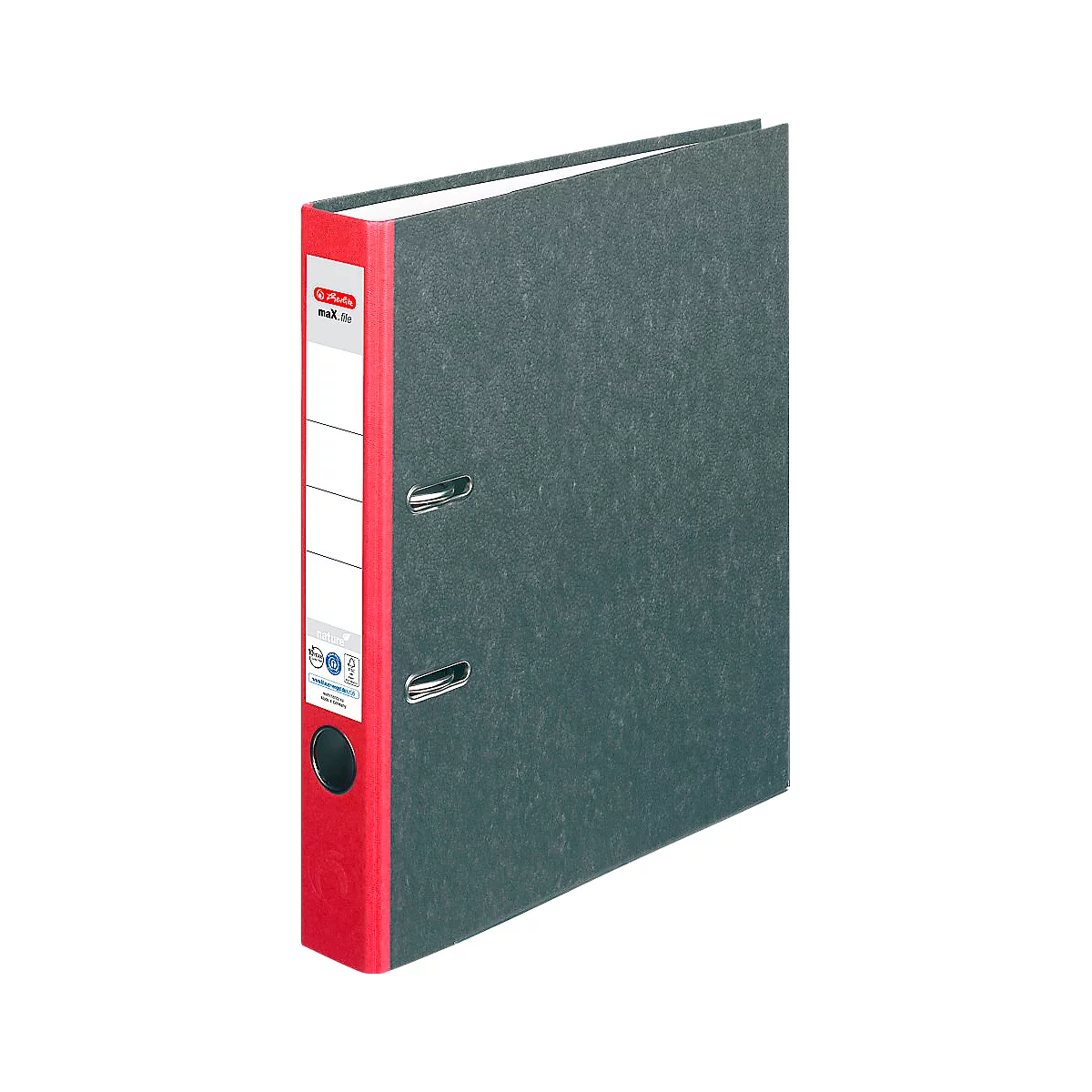 Ordner herlitz maX.file nature, DIN A4, Rückenschild geklebt, Hartpappe, Rückenbreite 50, rot, 1 Stück