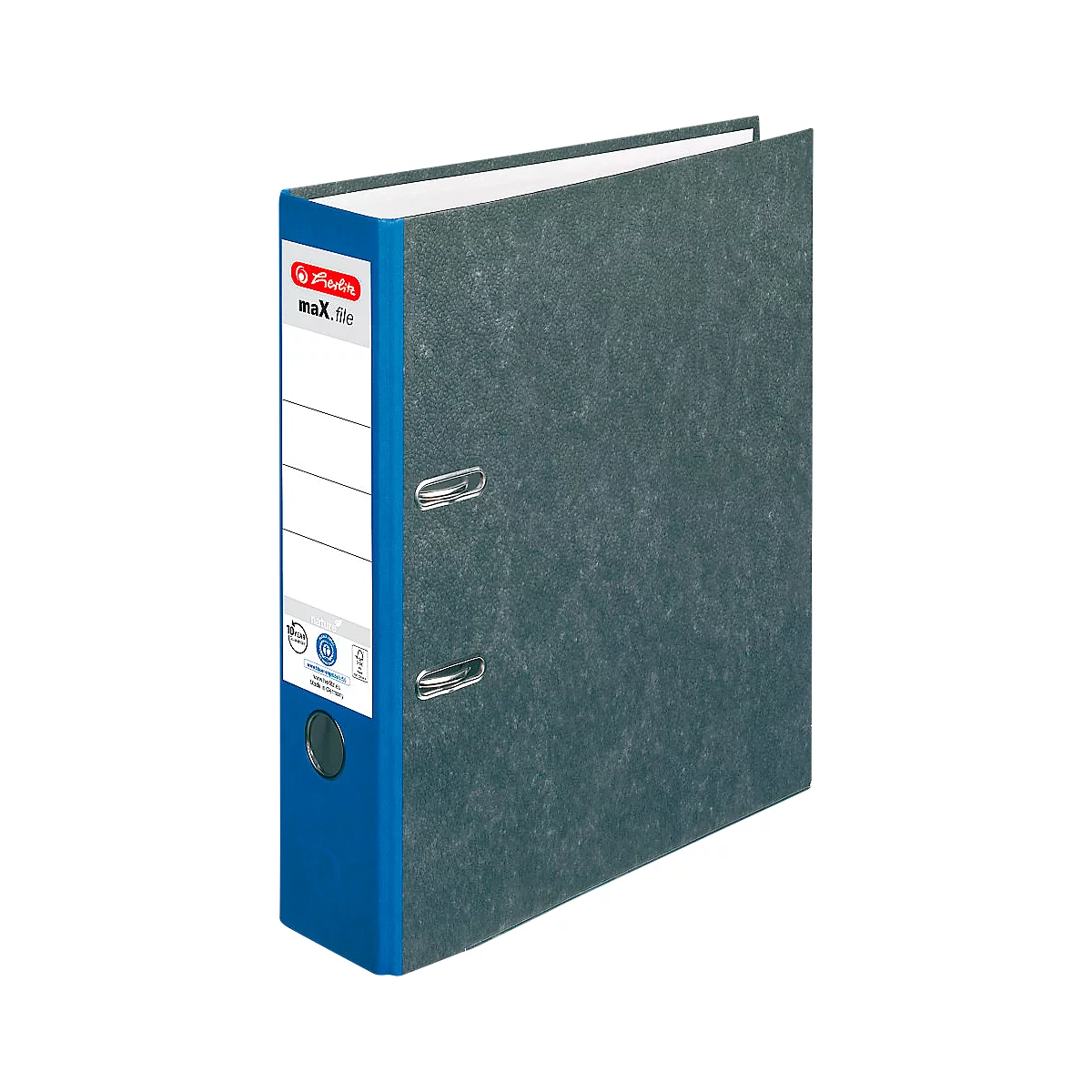 Ordner herlitz maX.file nature, DIN A4, Rückenschild geklebt, Hartpappe, Rückenbreite 80 mm, blau, 1 Stück