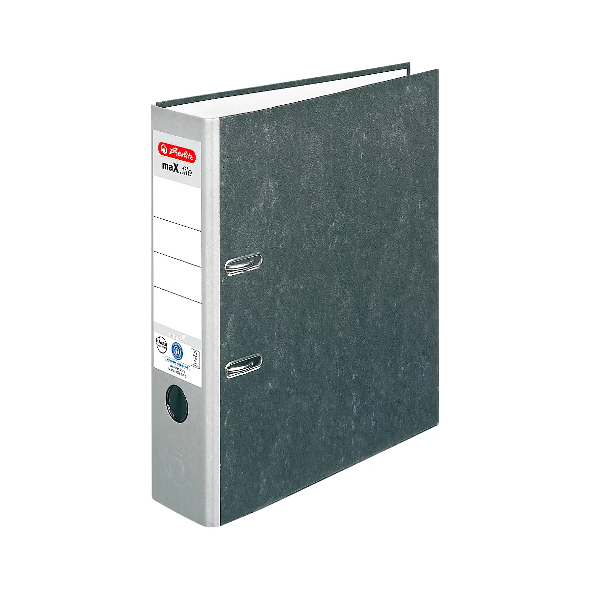 Ordner herlitz maX.file nature, DIN A4, Rückenschild geklebt, Hartpappe, Rückenbreite 80 mm, grau, 1 Stück