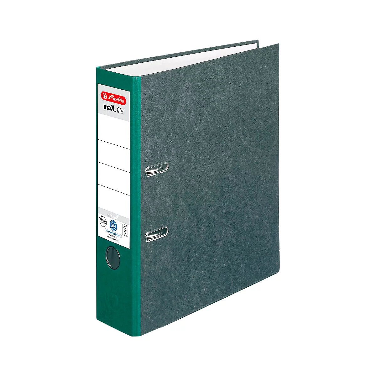 Ordner herlitz maX.file nature, DIN A4, Rückenschild geklebt, Hartpappe, Rückenbreite 80 mm, grün, 1 Stück