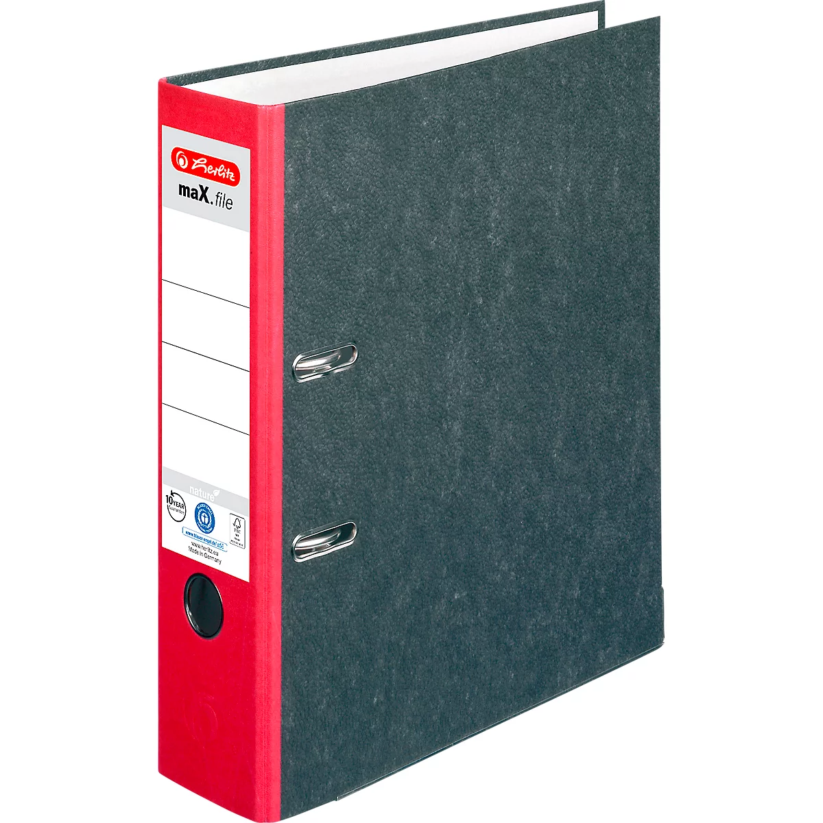 Ordner herlitz maX.file nature, DIN A4, Rückenschild geklebt, Hartpappe, Rückenbreite 80 mm, rot, 1 Stück