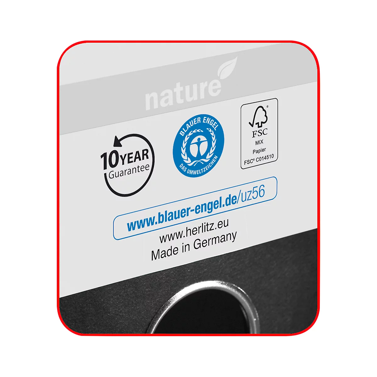 Ordner herlitz maX.file nature, DIN A4, Rückenschild geklebt, Hartpappe, Rückenbreite 80 mm, rot, 1 Stück