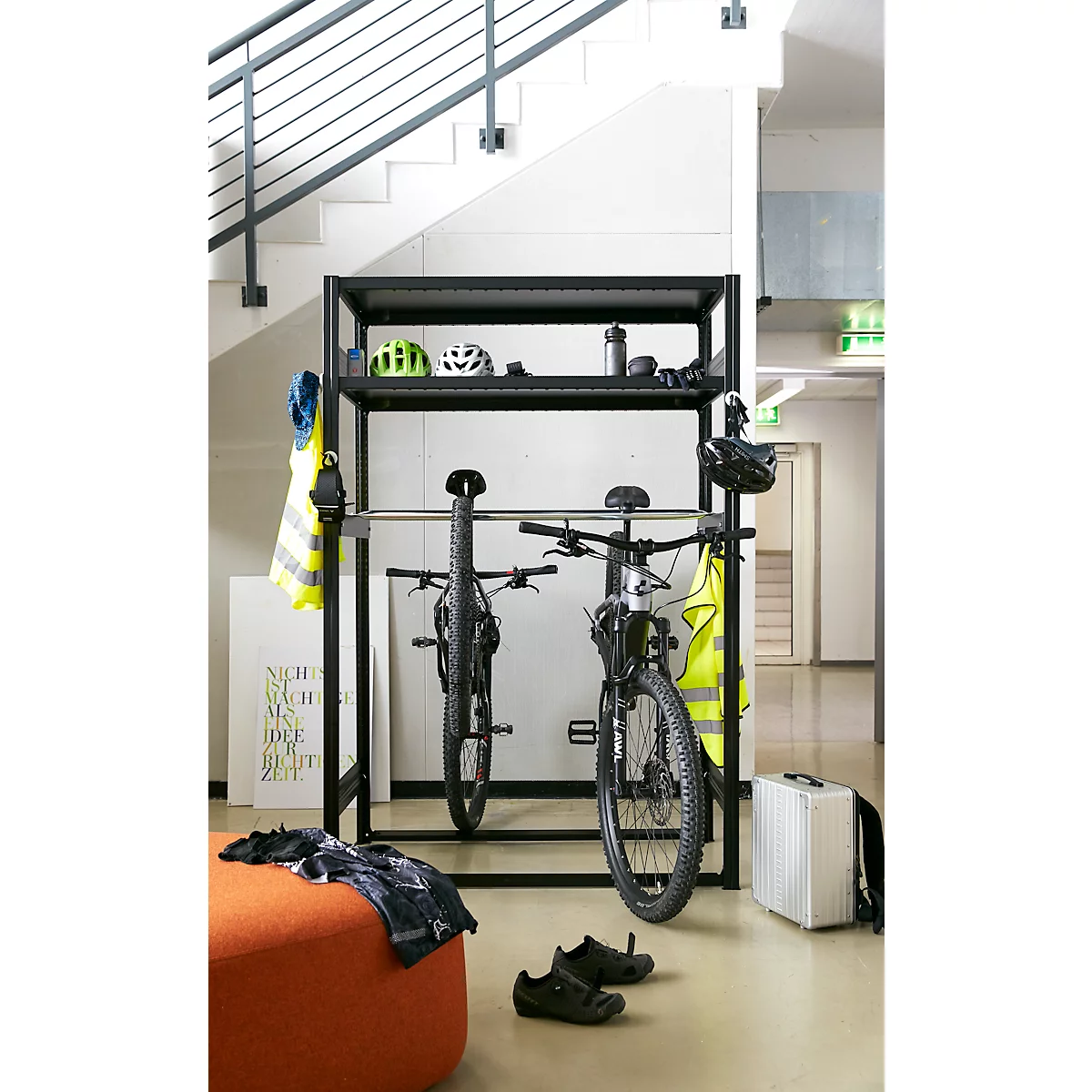 ORDO Flex insteekbaar fiets-/vrijetijdsreksysteem, basisrek, multifunctioneel, B 1060 x D 635 x H 2000 mm, gitzwart RAL 9005