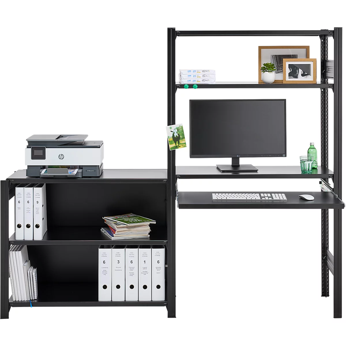 ORDO Home Regalkombination, Grund- und Anbauregal, 6 Fachböden, multifunktional, mobil, B 2070 x T 435 x H 1750 mm, tiefschwarz matt RAL 9005