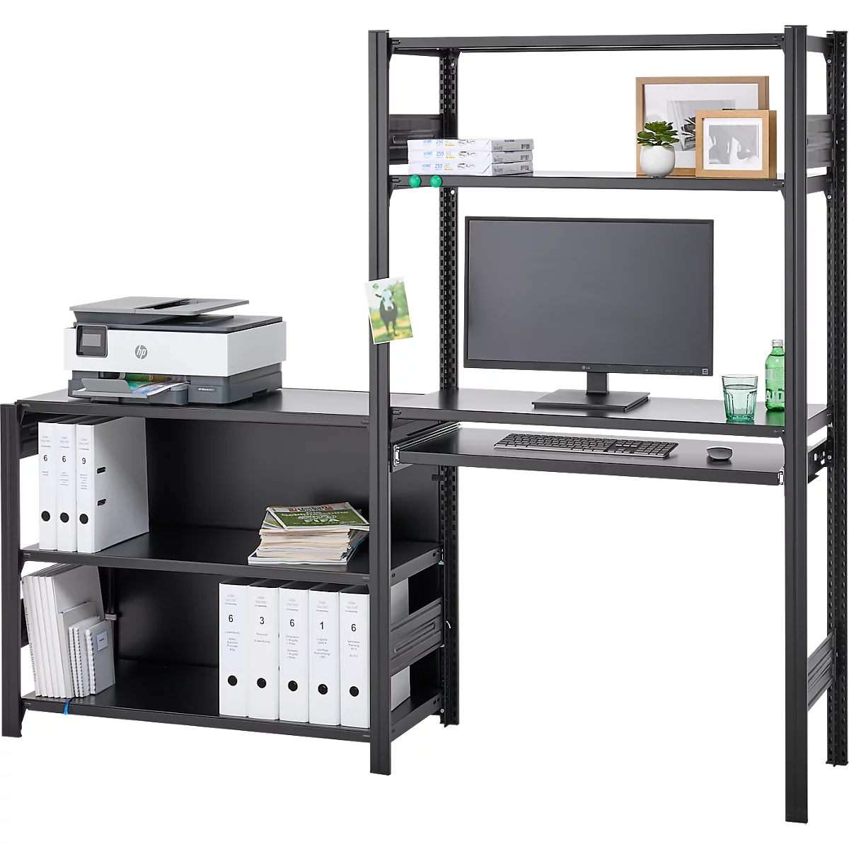 ORDO Home Regalkombination, Grund- und Anbauregal, 6 Fachböden, multifunktional, mobil, B 2070 x T 435 x H 1750 mm, tiefschwarz matt RAL 9005