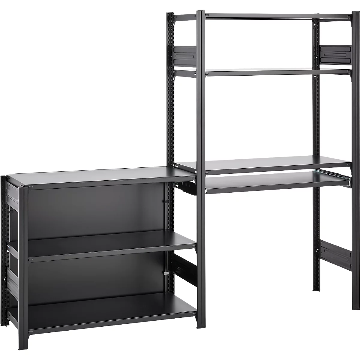 ORDO Home Regalkombination, Grund- und Anbauregal, 6 Fachböden, multifunktional, mobil, B 2070 x T 435 x H 1750 mm, tiefschwarz matt RAL 9005