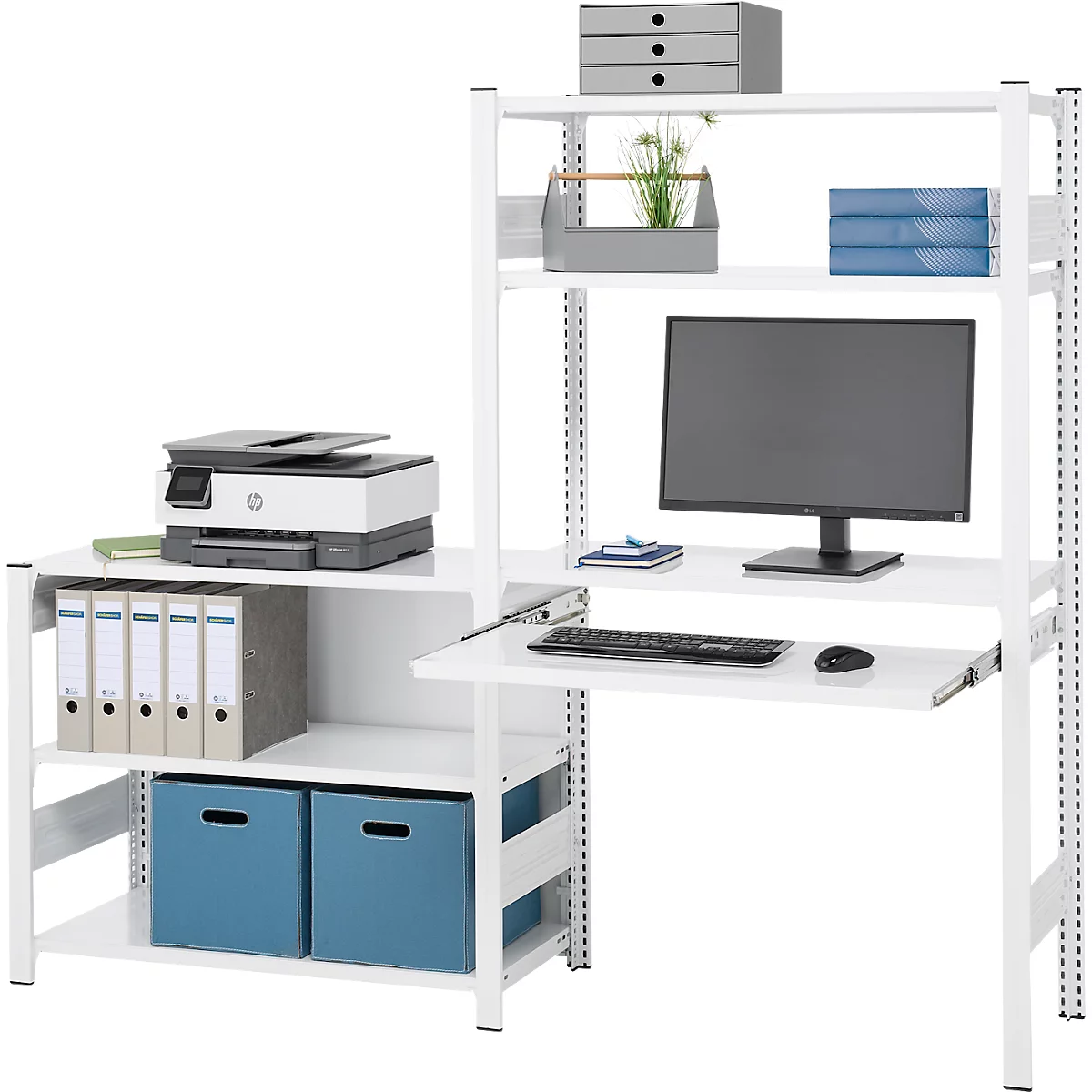 ORDO Home Regalkombination, Grund- und Anbauregal, 6 Fachböden, multifunktional, mobil, B 2070 x T 435 x H 1750 mm, verkehrsweiß RAL 9016