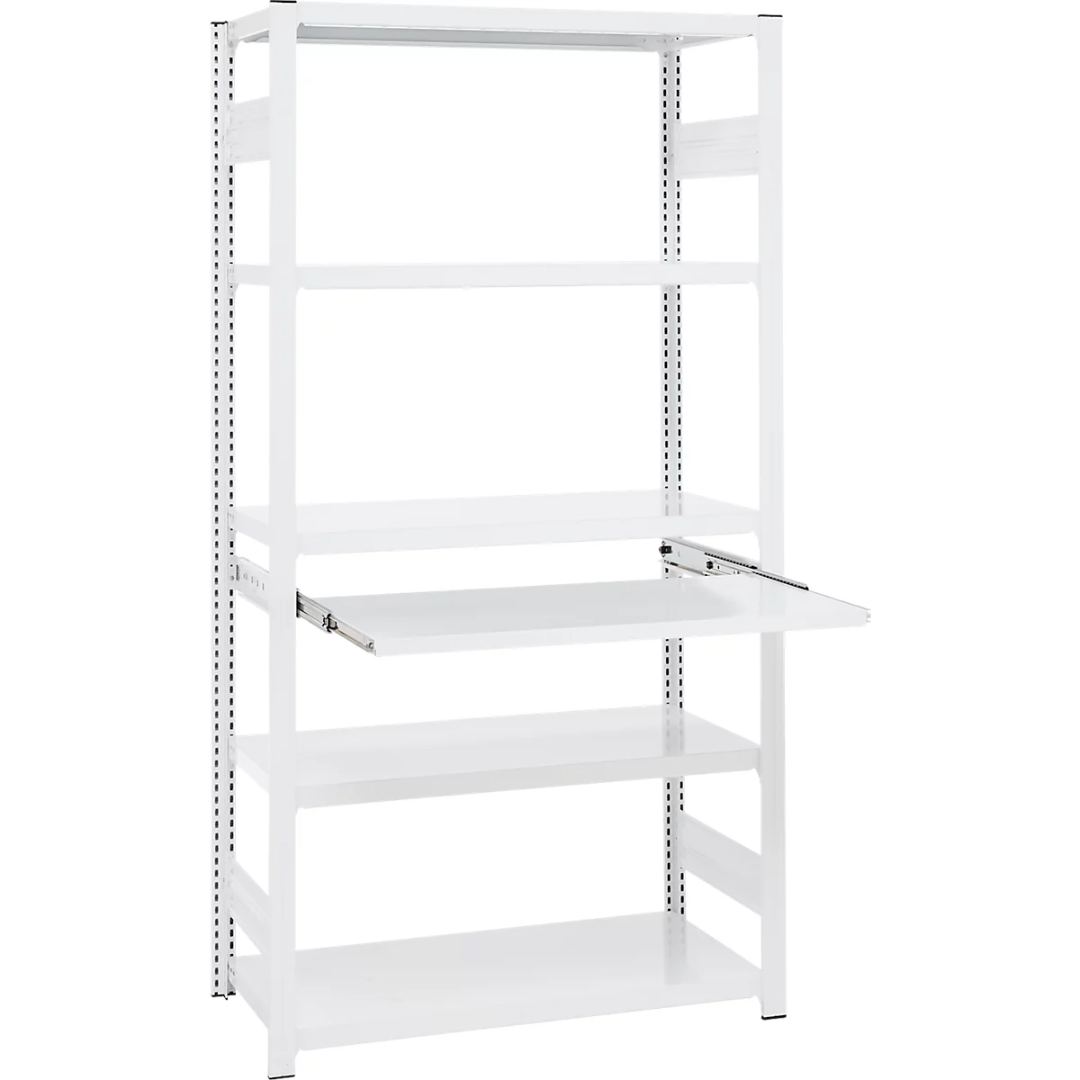 ORDO Professional uitschuifbaar rek, telescopische geleiders, volledig uittrekbaar, in hoogte verstelbaar, draagvermogen 60 kg, B 1.000 mm x D 500 mm, verkeerswit RAL 9016