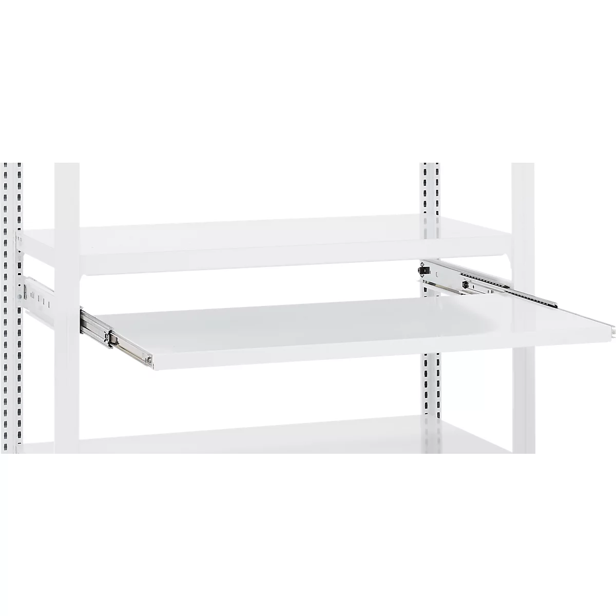ORDO Professional uitschuifbaar rek, telescopische geleiders, volledig uittrekbaar, in hoogte verstelbaar, draagvermogen 60 kg, B 1.000 mm x D 500 mm, verkeerswit RAL 9016