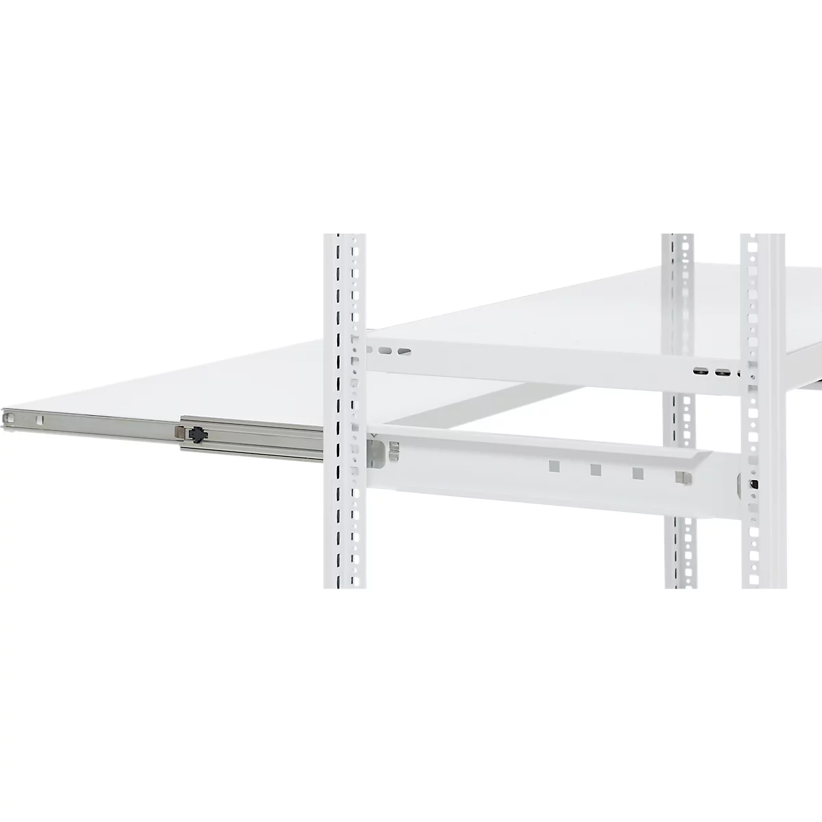 ORDO Professional uitschuifbaar rek, telescopische geleiders, volledig uittrekbaar, in hoogte verstelbaar, draagvermogen 60 kg, B 1.000 mm x D 500 mm, verkeerswit RAL 9016