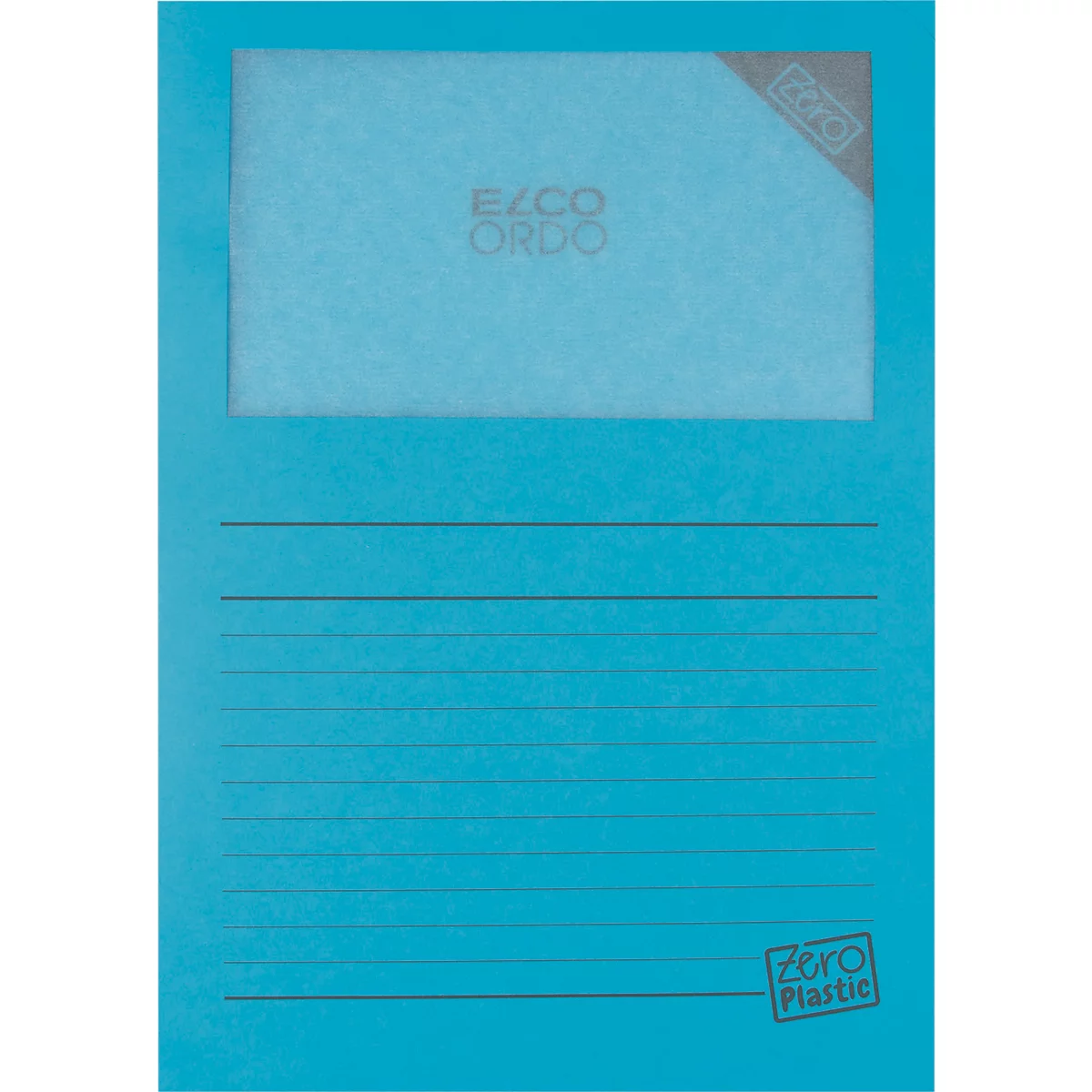 Blaues Ordnerblatt mit Logo. Am Rand 'ZERO Plastic'.