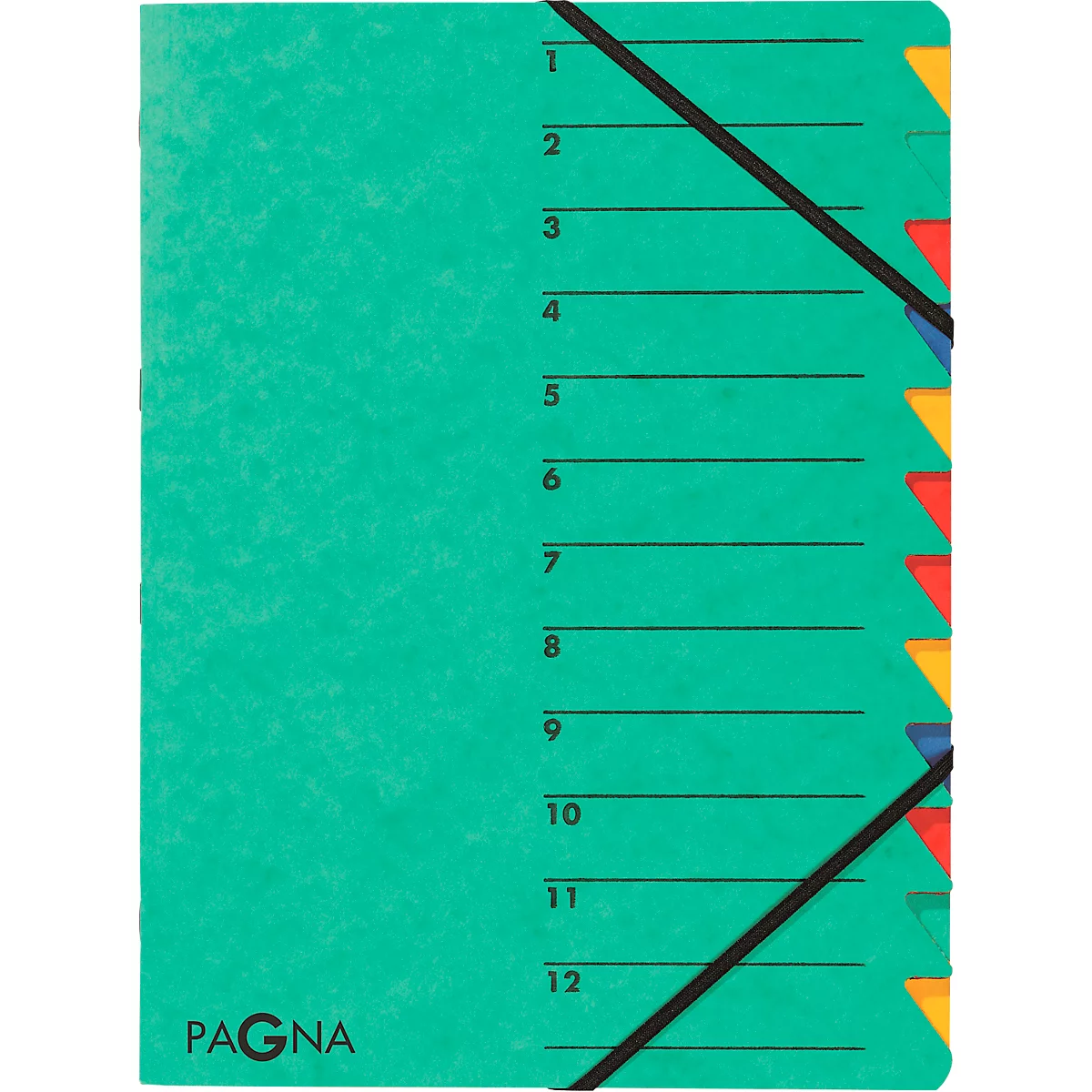 Organisateur Easy PAGNA, format A4, fermeture élastique, 12 compartiments, vert