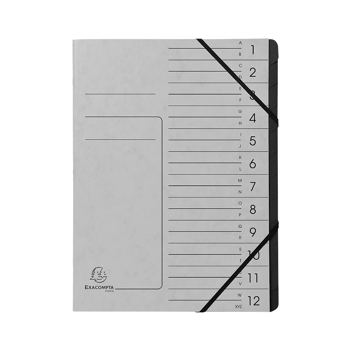 Organisateur FALKEN, format A4, fermeture élastique, carton, 12 compartiments, gris