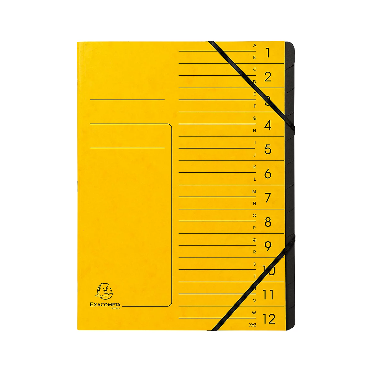 Organisateur FALKEN, format A4, fermeture élastique, carton, 12 compartiments, jaune