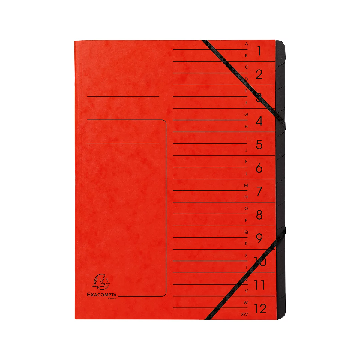Organisateur FALKEN, format A4, fermeture élastique, carton, 12 compartiments, rouge