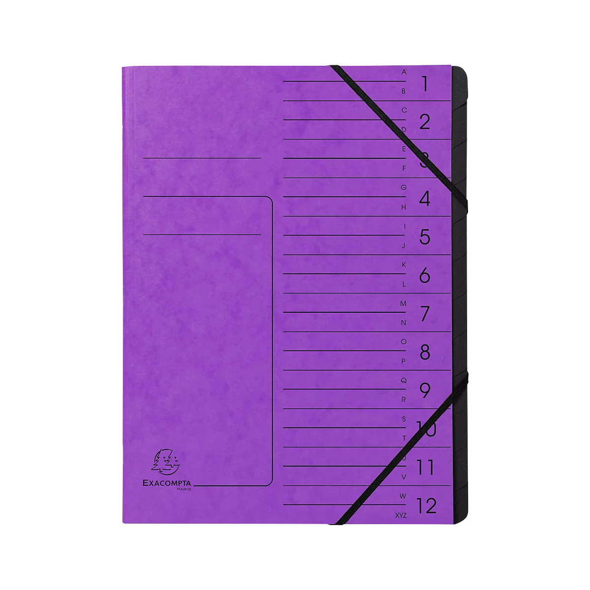 Organisateur FALKEN, format A4, fermeture élastique, carton, 12 compartiments, violet