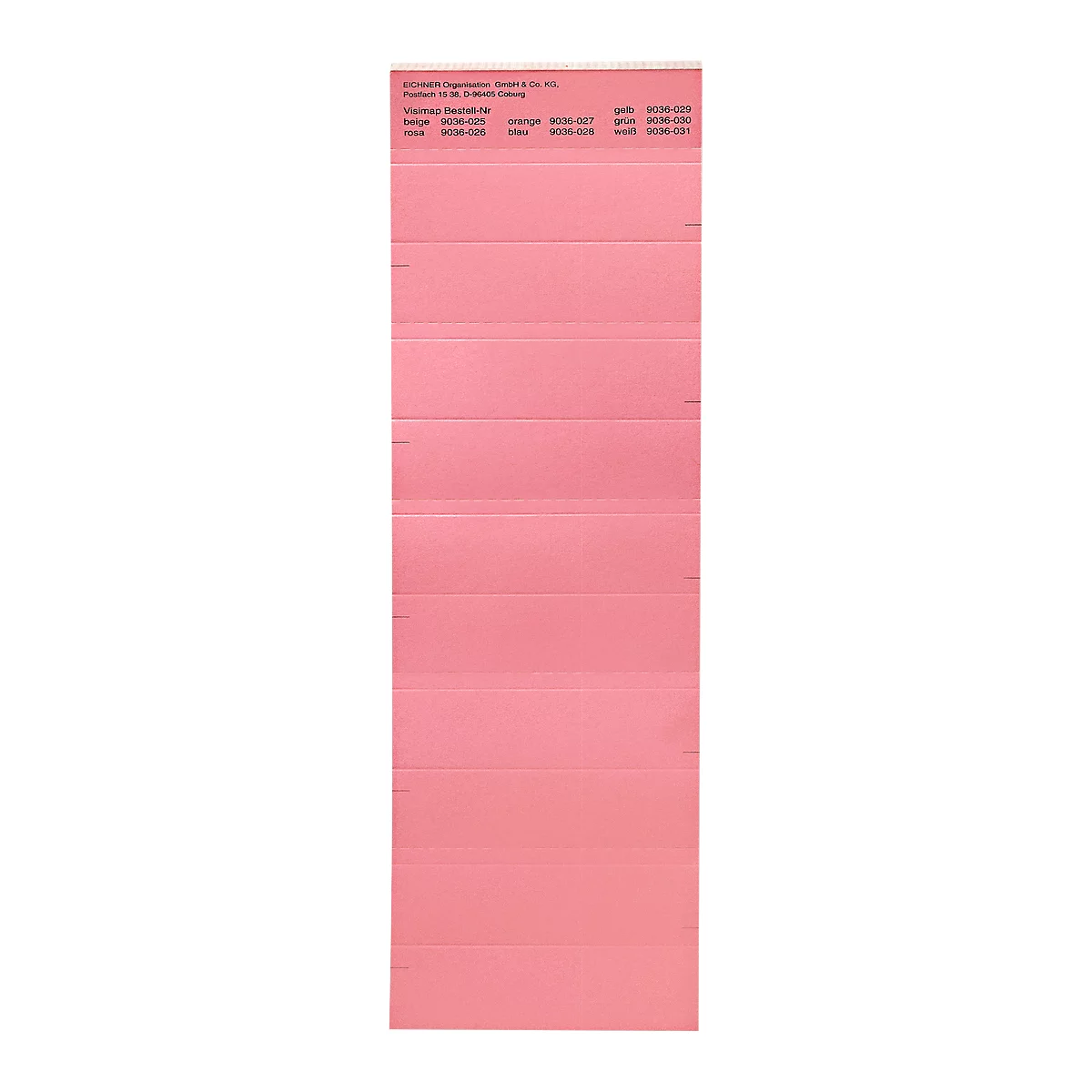 Folded, pink paper with printed information at the top.