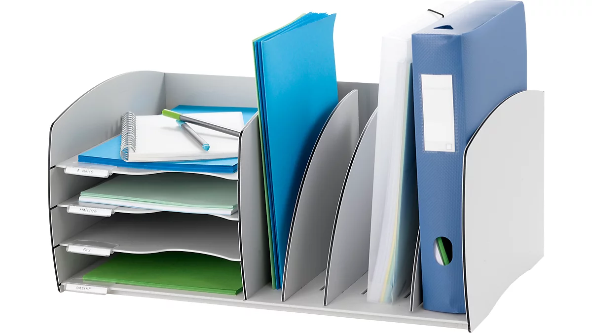 Organiseur de bureau Paperflow, 4 compartiments, éléments de séparation réglables, gris