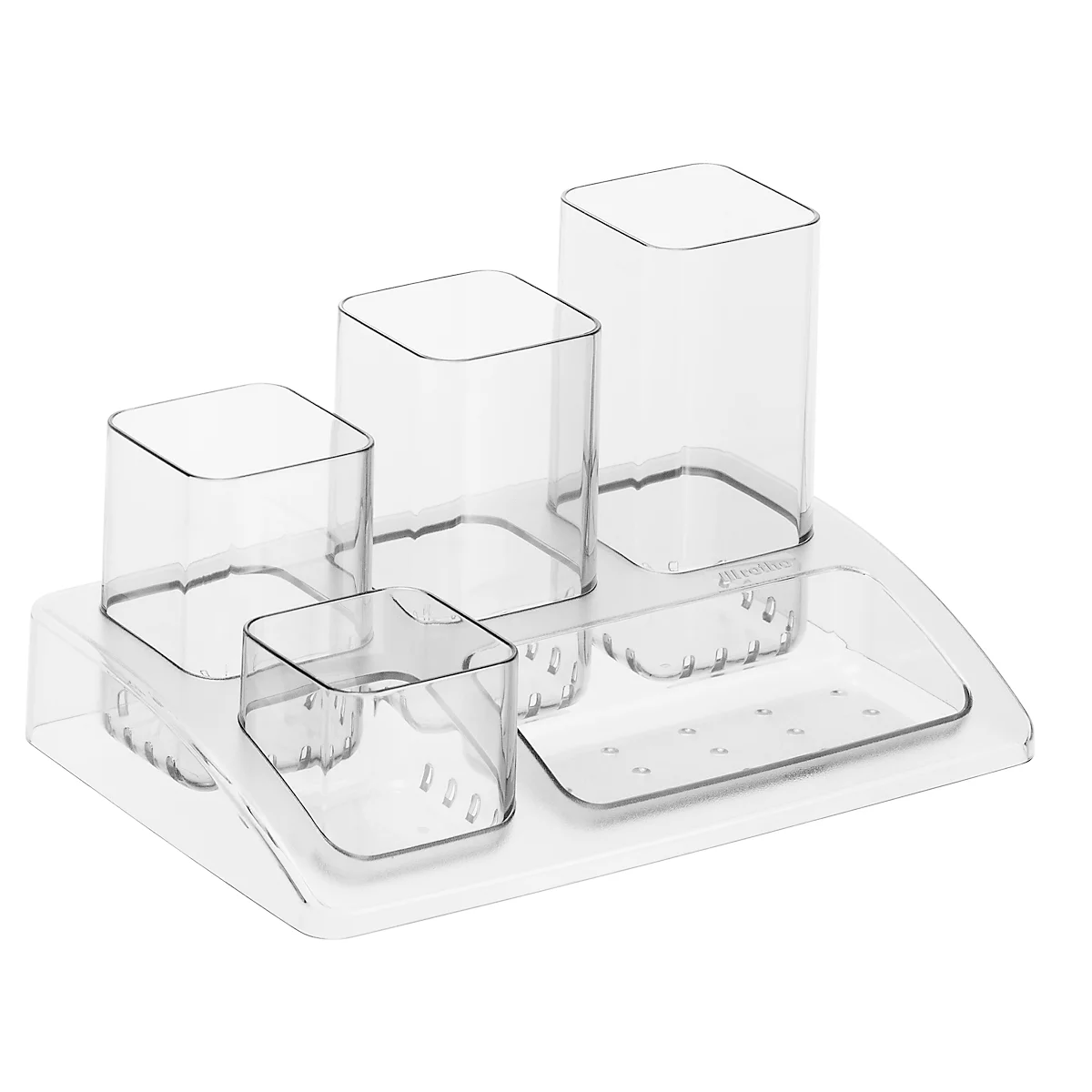 Organiseur de bureau Rotho SOHO, 4 carquois &amp; 1 bac de rangement, lavable, L 125 x l 185 x H 100 mm, polystyrène, transparent