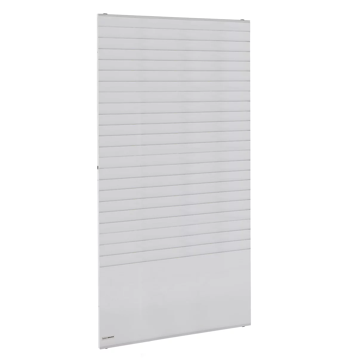 White, ribbed design heating panel, slightly angled.