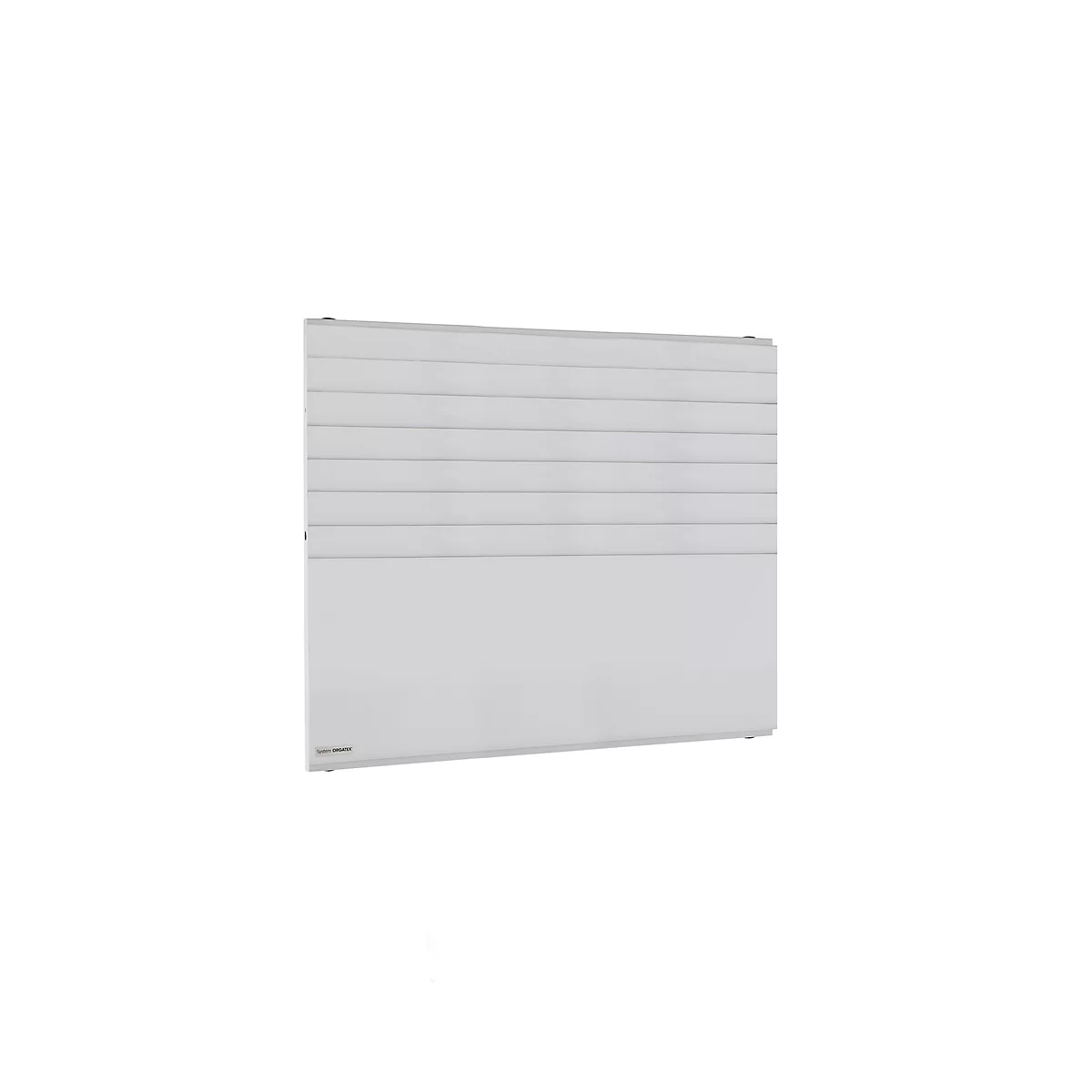 White rectangular radiator with horizontal lines.