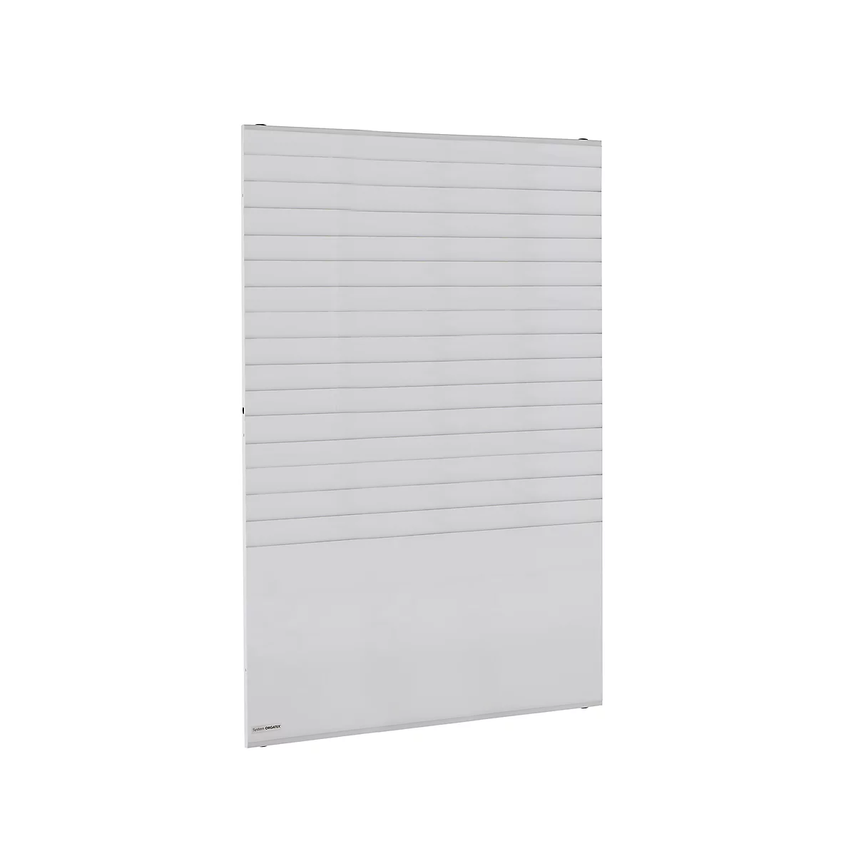 A white heating panel with horizontal grooves, against a white background.