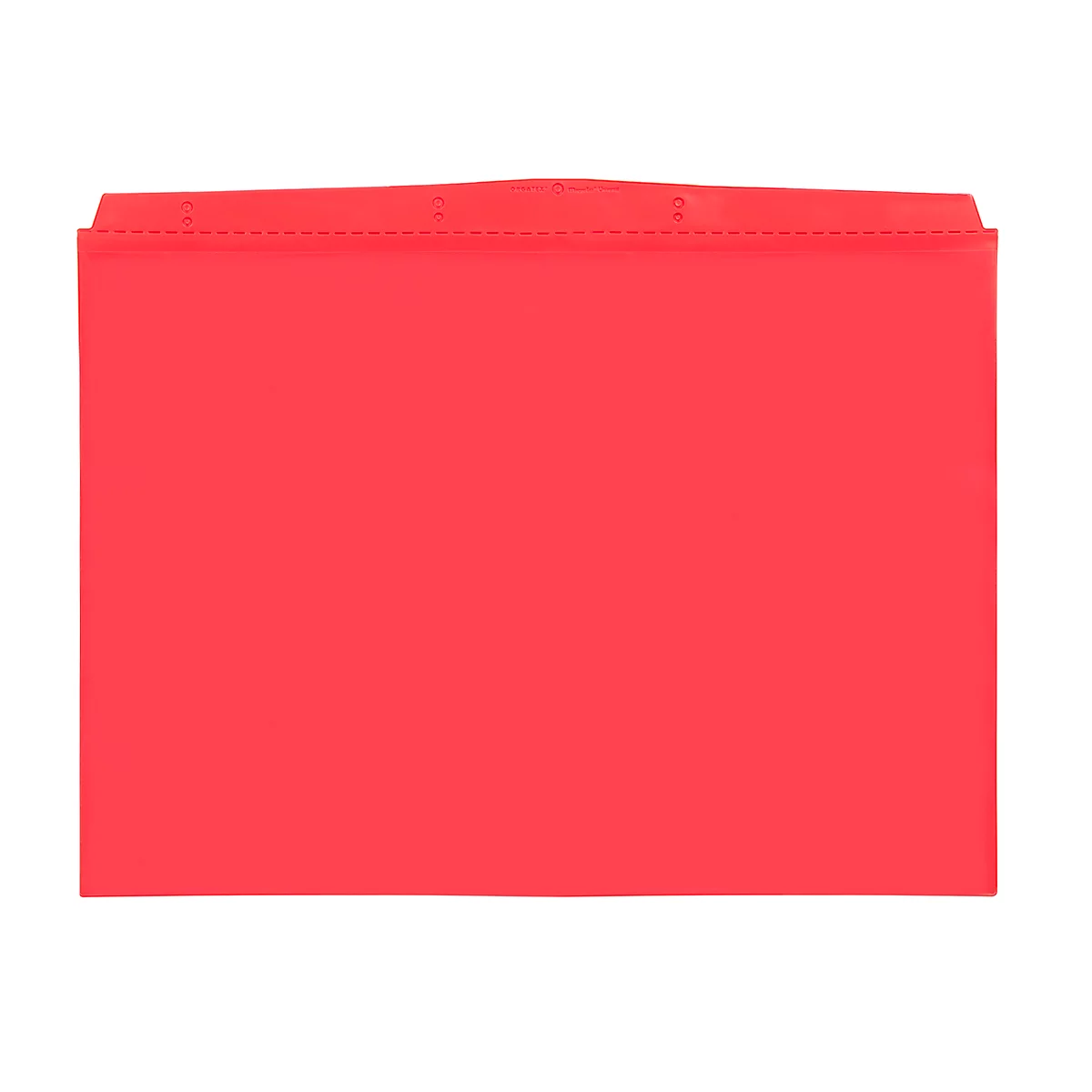 Red file folder with tab and perforation on the top edge.