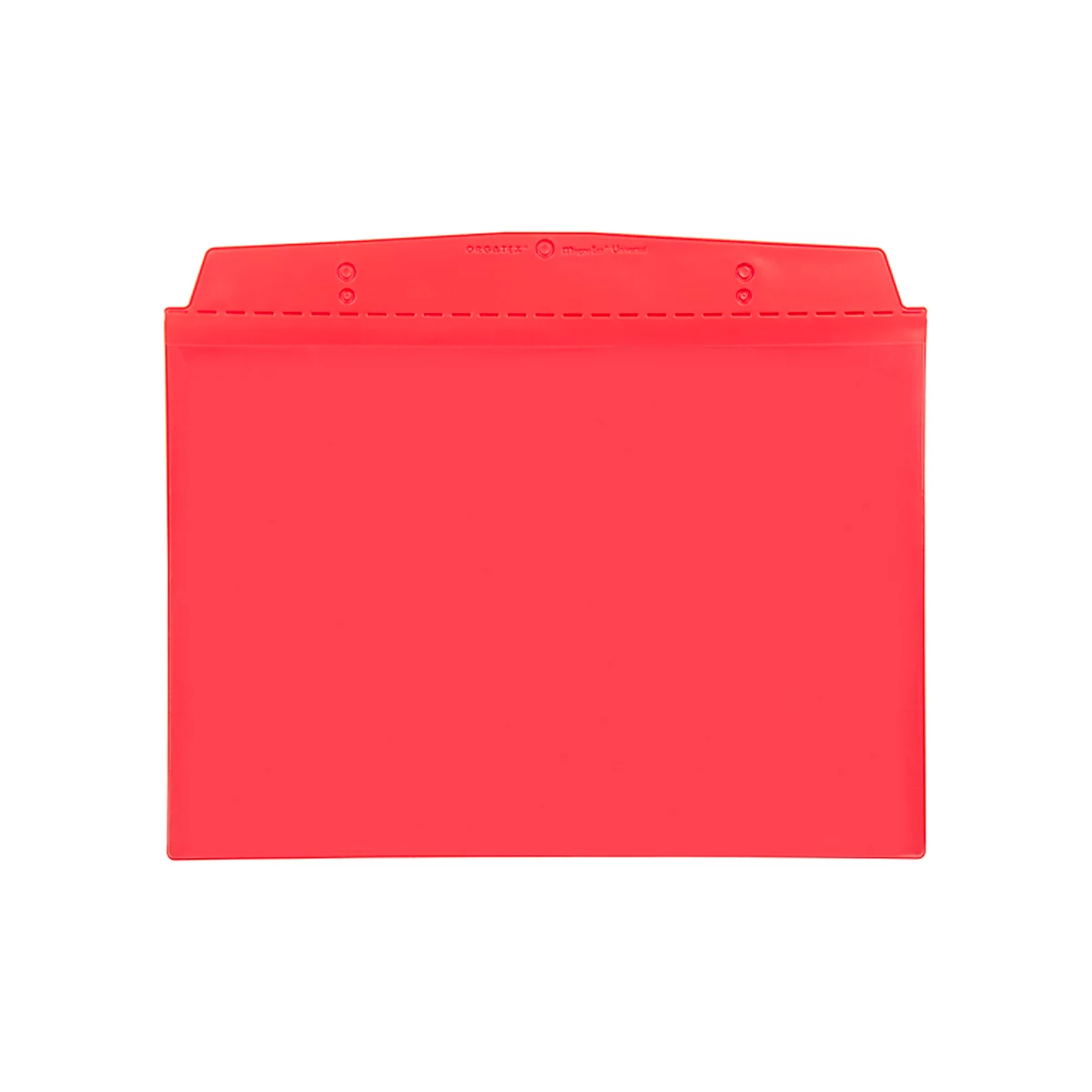 Red document folder with holes at the top.