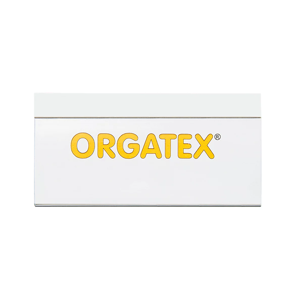 White sign with the yellow lettering ORGATEX®.