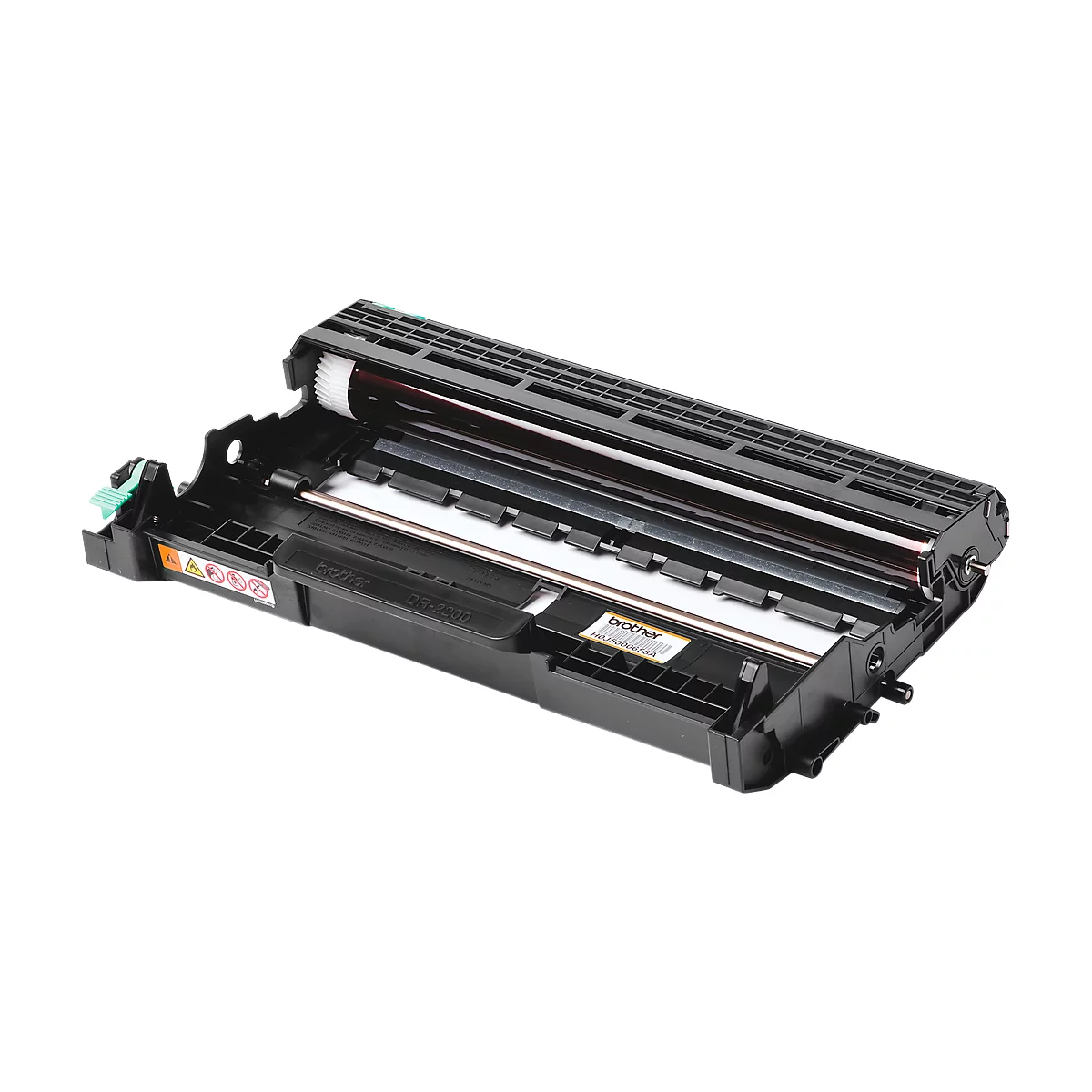An open black drum printer toner cartridge replacement. With visible rollers and a Brother product designation.