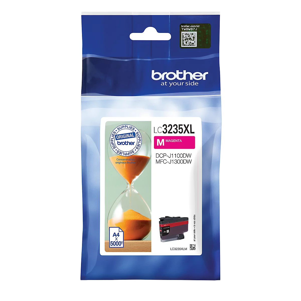 Magenta ink cartridge by Brother, in plastic packaging. Printed: LC3235XL, A4, 5000, Brother.