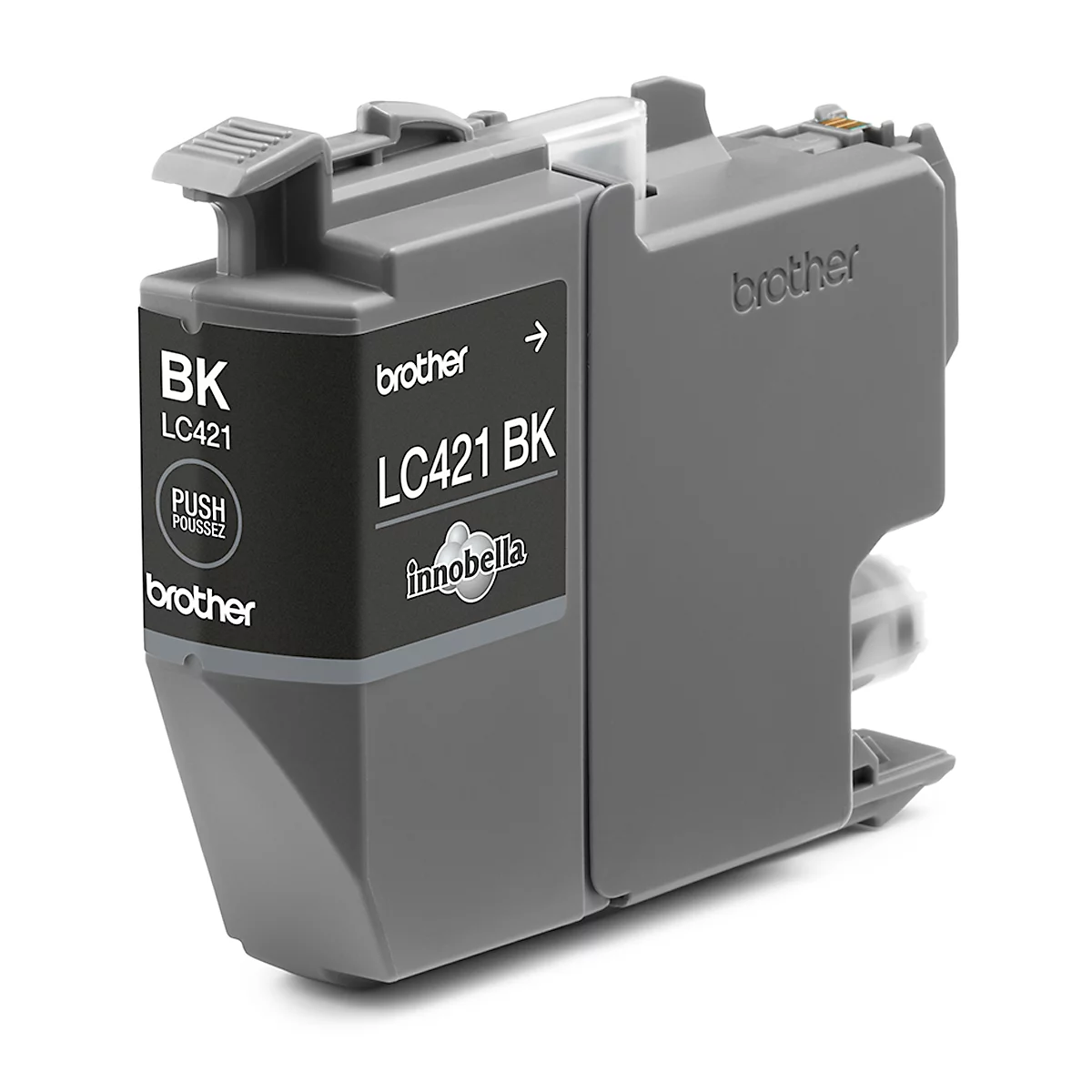 Black Brother LC421 BK ink cartridge with labels, push button and InnoBella logo.