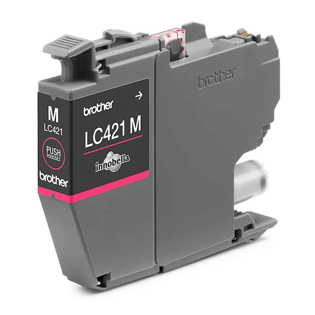 Brother LC421M magenta ink cartridge, with "PUSH" and "LC421 M" text.