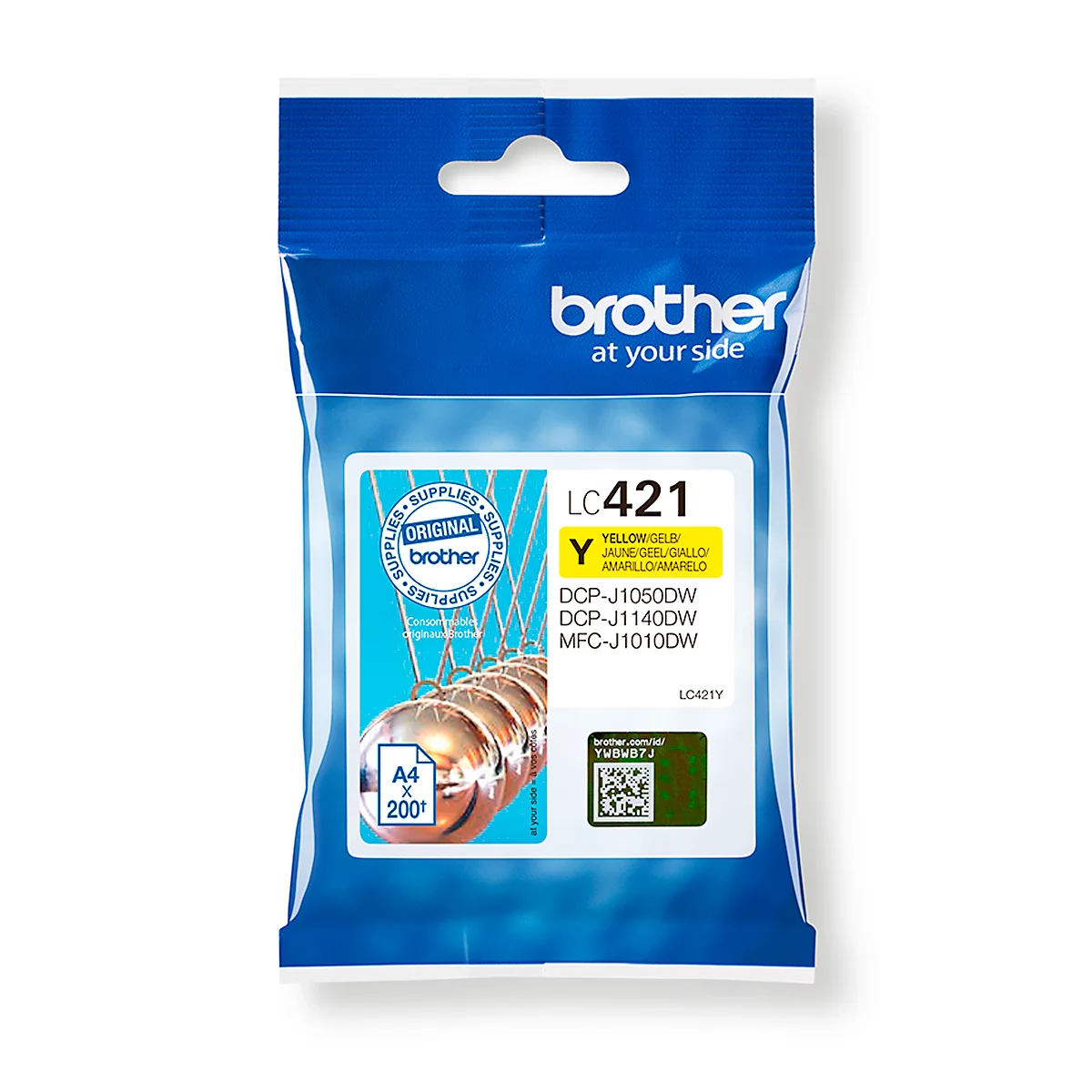 Yellow Brother LC421 ink cartridge. Features the 'Original brother' logo and product model information.