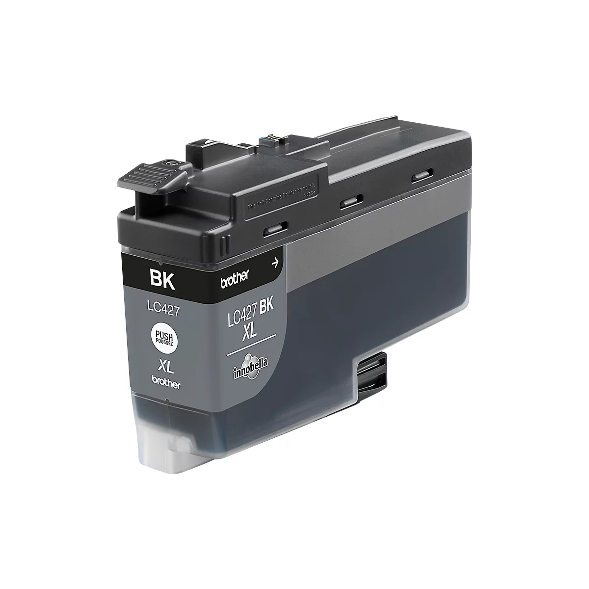 A black Brother ink cartridge, with the inscriptions 'BK', 'LC427', 'XL' and 'PUSH'.