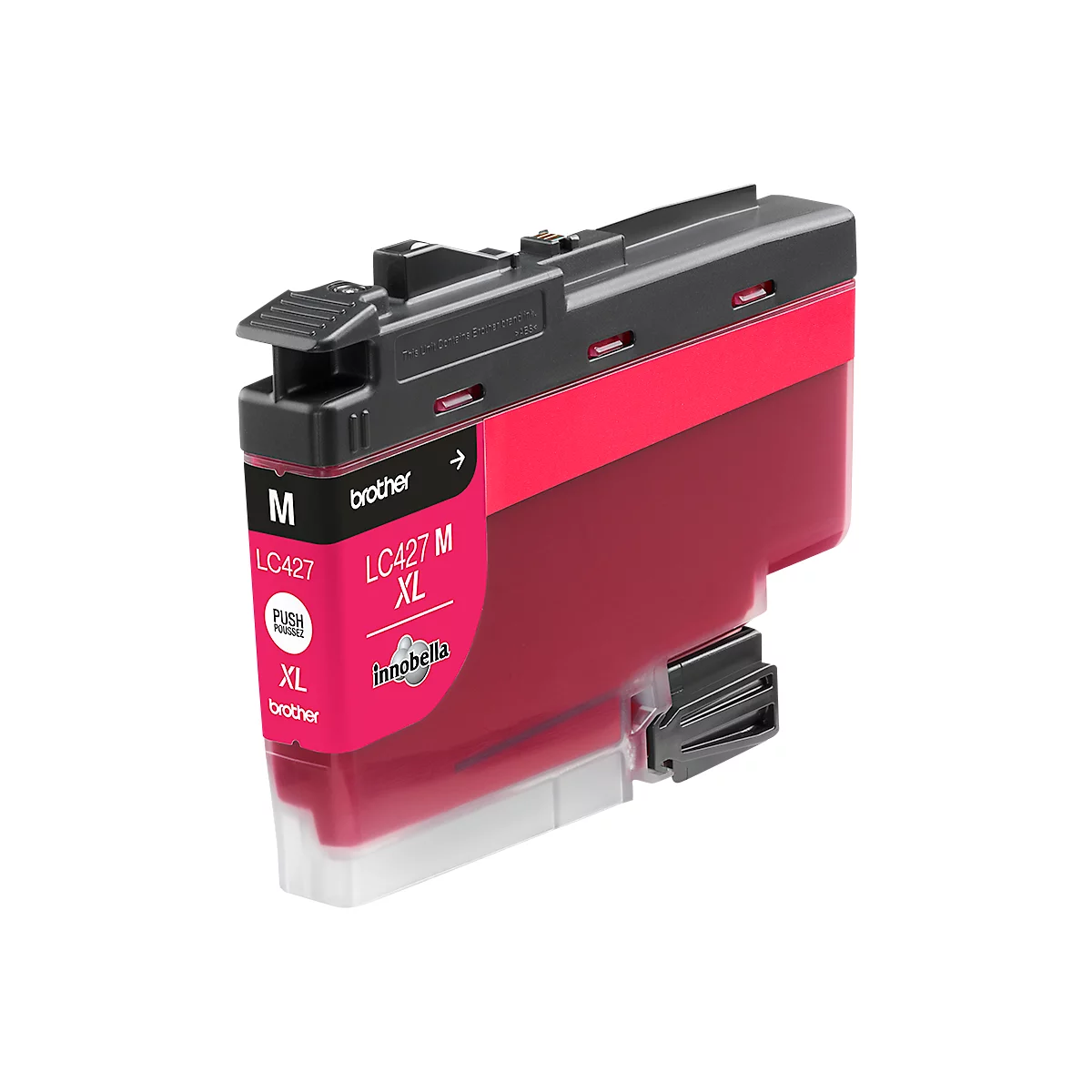 Magenta ink cartridge from Brother. Labeled: LC427 M XL, InnoBella, Push, Brother.