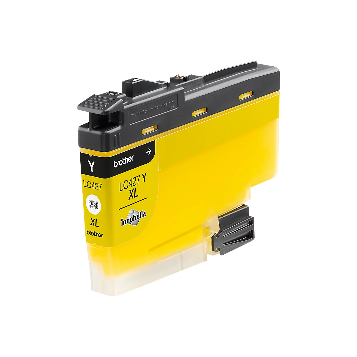 Yellow Brother ink cartridge, model LC427 Y XL. Black cover, text: Y, Push, InnoBella.