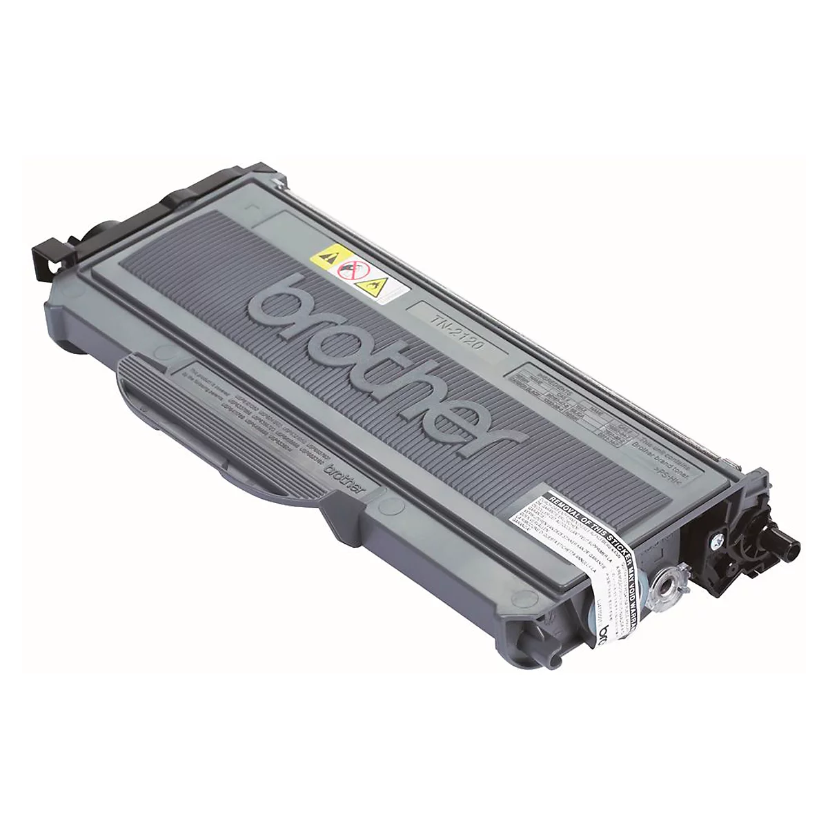 Grey Brother toner cartridge, shown in detail. "Brother" is written on the cartridge.