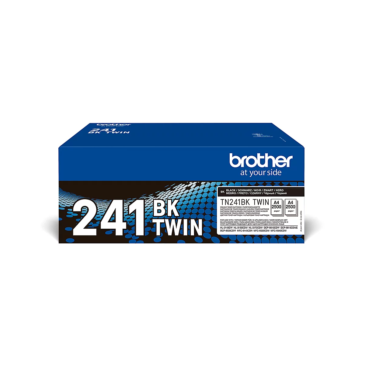 Dark blue printer cartridge box with Brother logo, text: 241 BK Twin, Black colour.