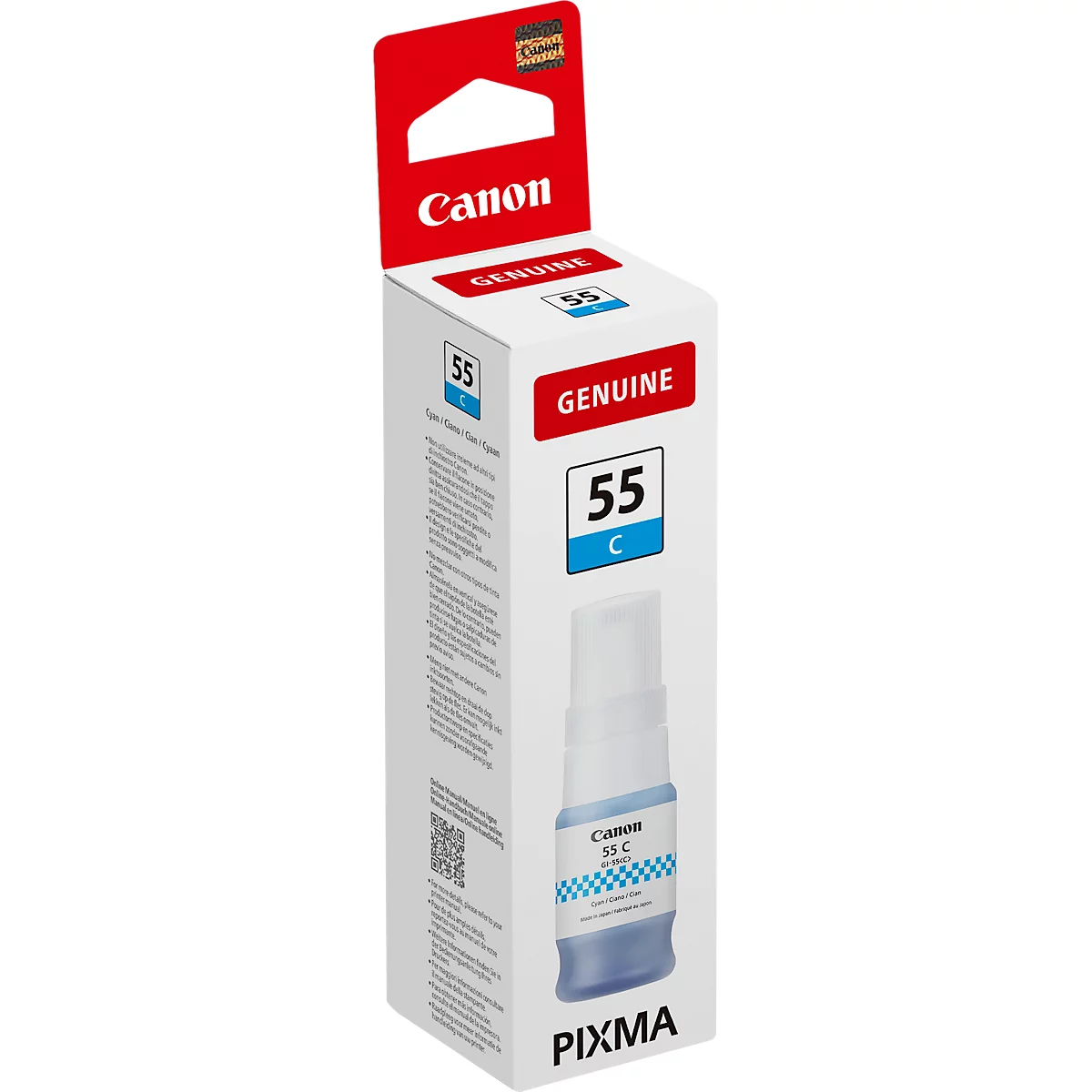 A Canon 55 C ink cartridge in a white box with a red lid.