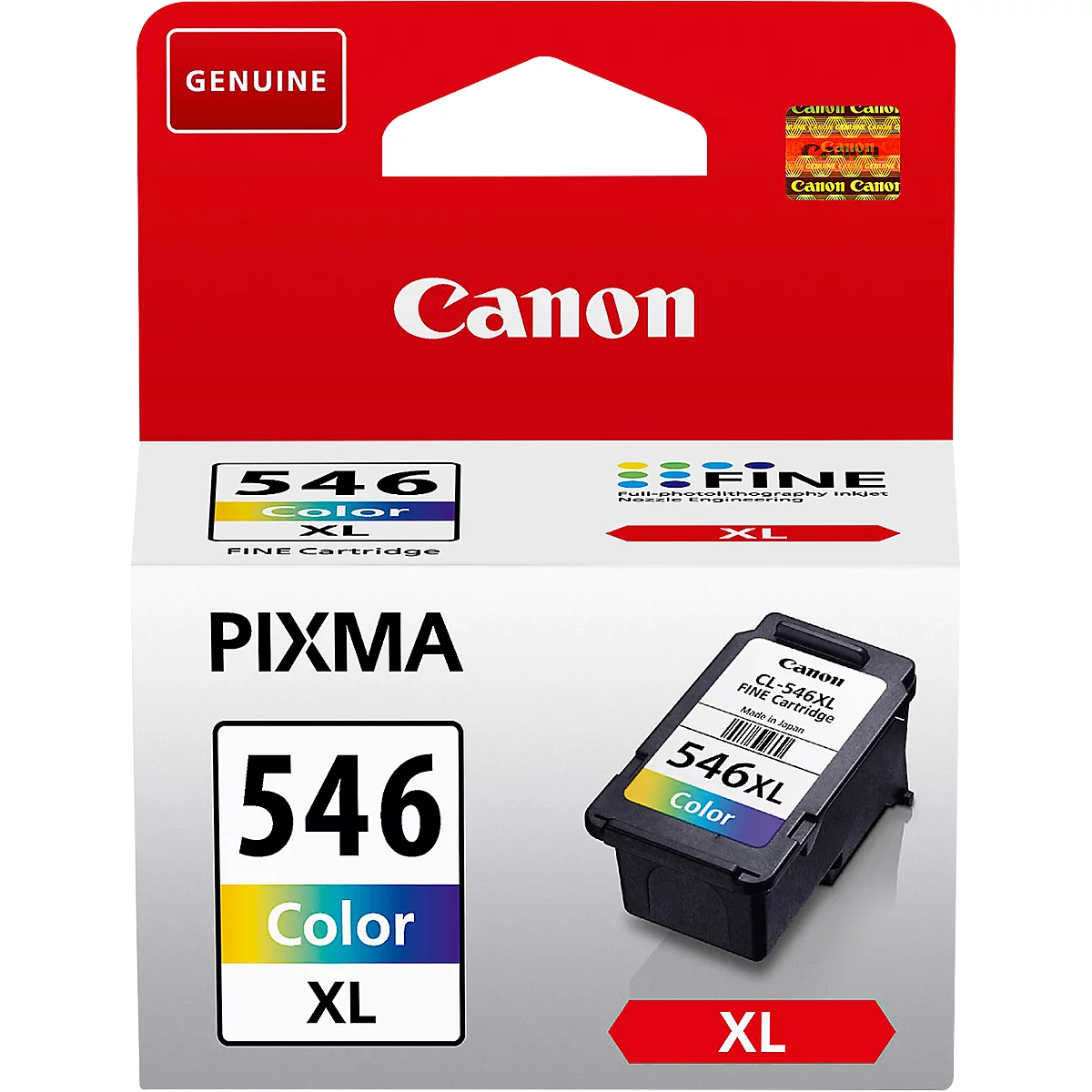 Canon ink cartridge model 546XL in packaging. The text on the packaging reads Canon, PIXMA, and Color.
